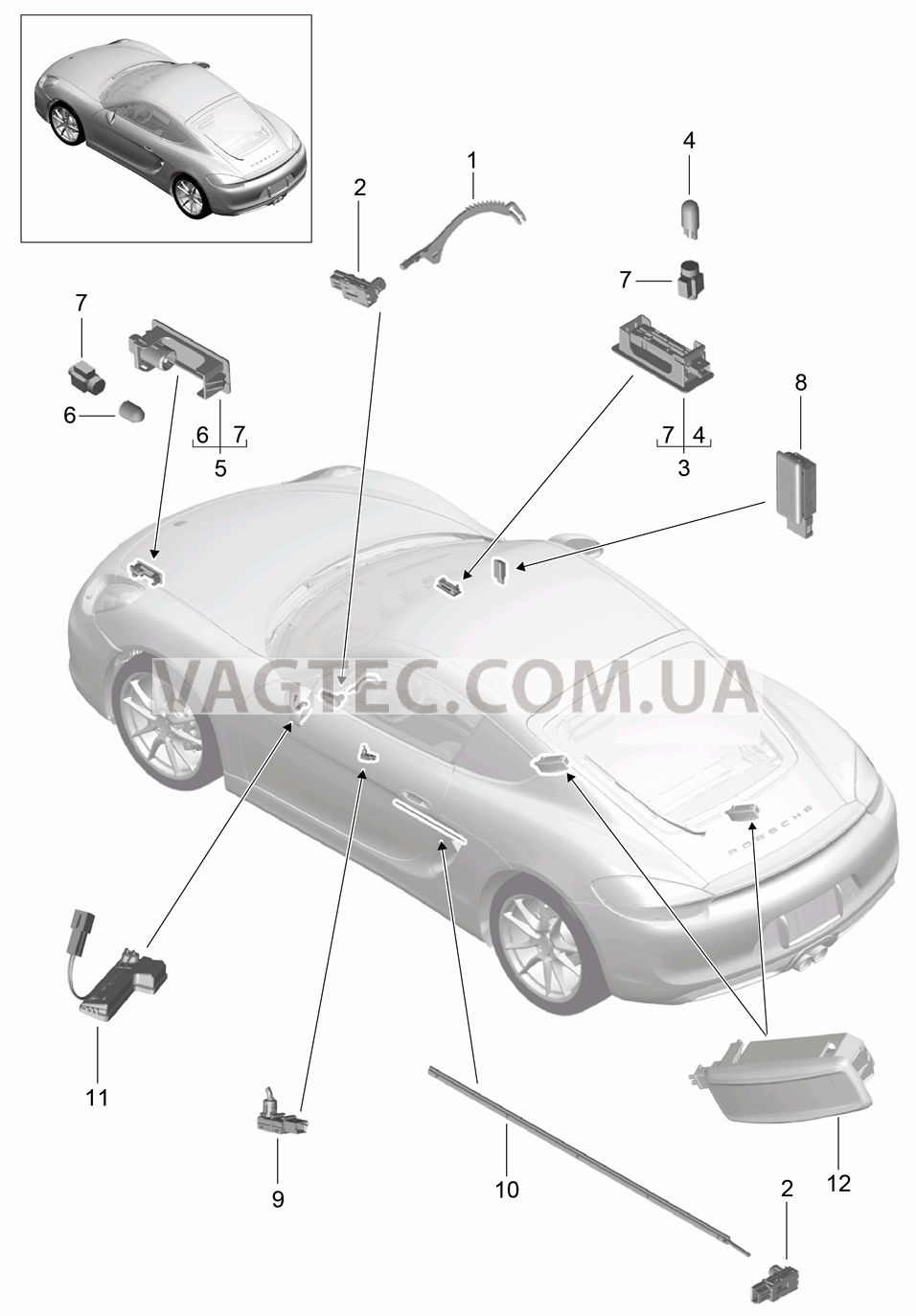 903-004 Освещение салона, Сигнальная лампа двери, Подсветка простр.для ног, Плафон освещения багажного отделения, Подсветка перчат.ящика, Лампа, Наружн.зеркало задн.вида для PORSCHE Cayman 2014-2016