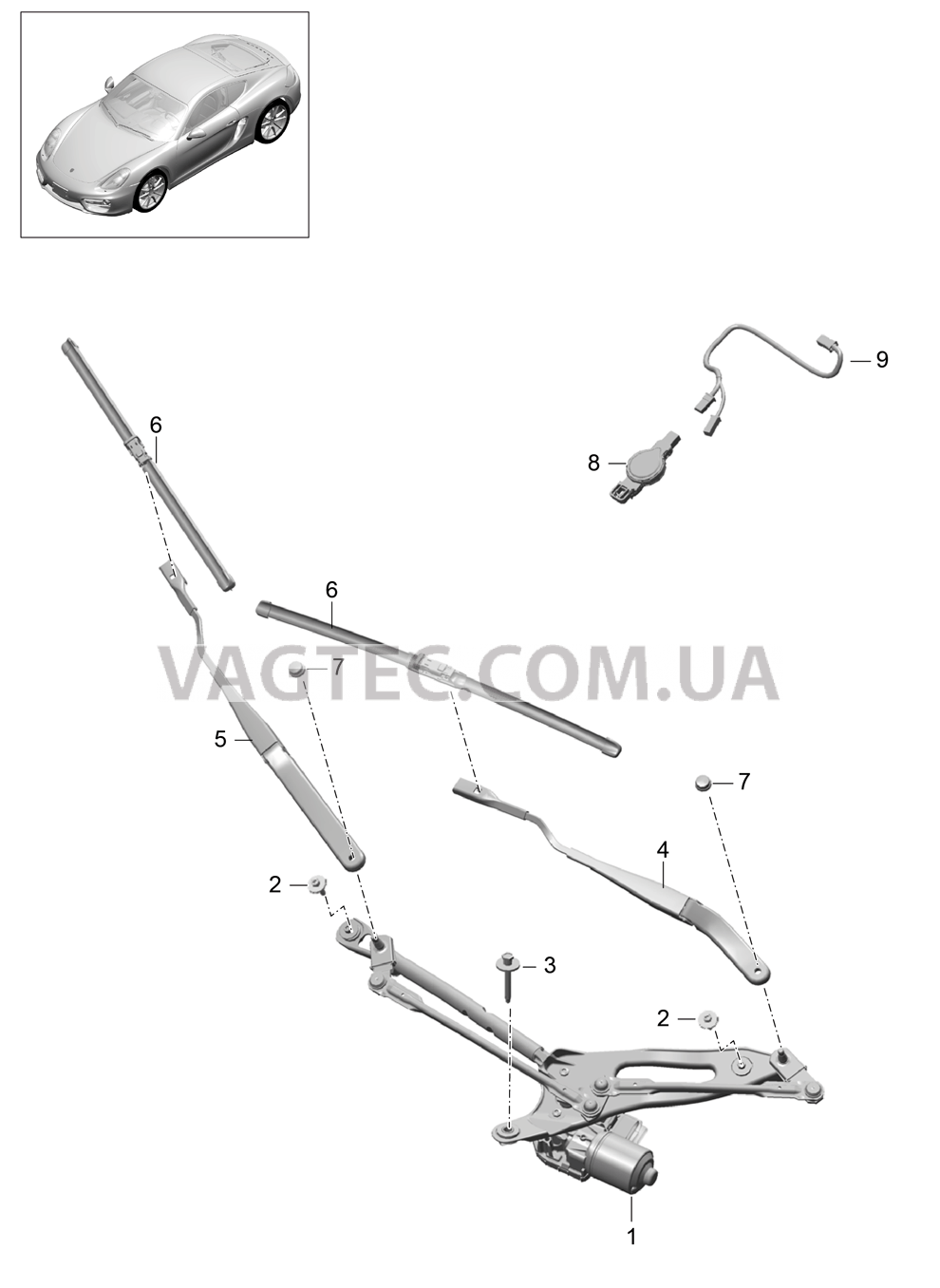 904-000 Стеклоочиститель, Датчик дождя для PORSCHE Cayman 2014-2016USA