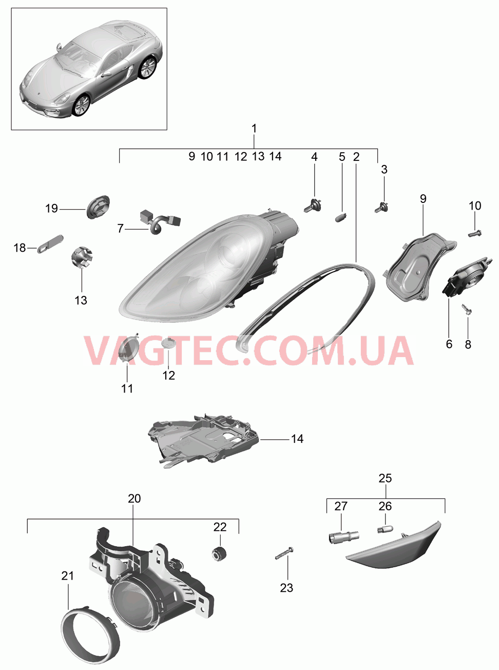 905-001 Фара, Дополнительная фара, Сигнал поворота, Указатель поворота
						
						I601 для PORSCHE Cayman 2014-2016