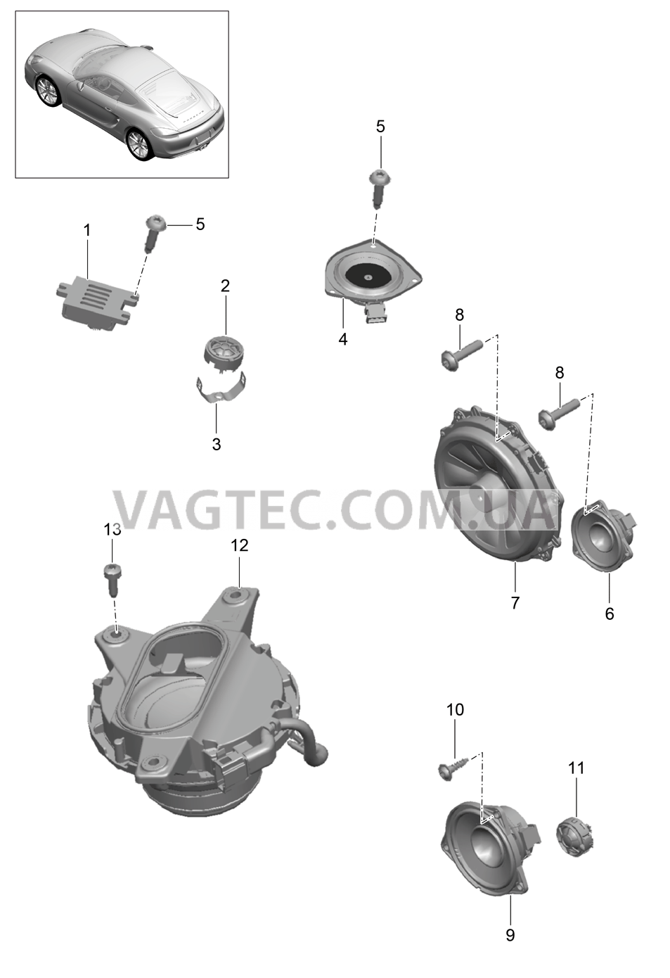 911-005 Динамик для PORSCHE Cayman 2014-2016USA