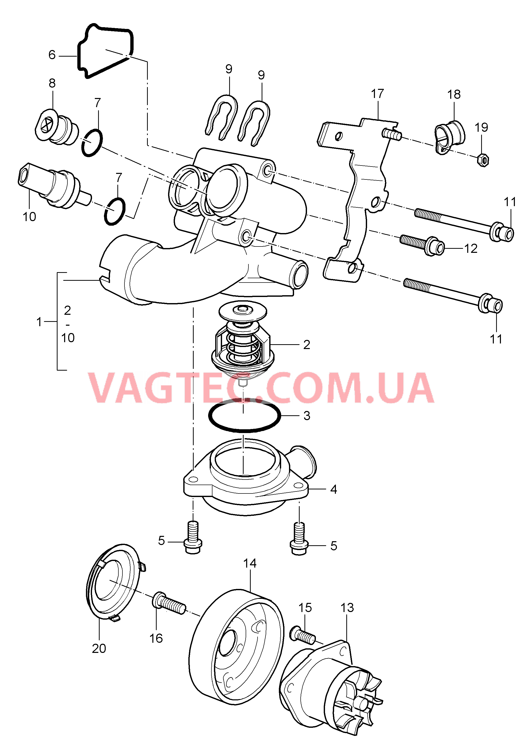 105-002 Водяной насос, Корпус термостата
						
						M02.2Y для PORSCHE Cayenne 2003-2006