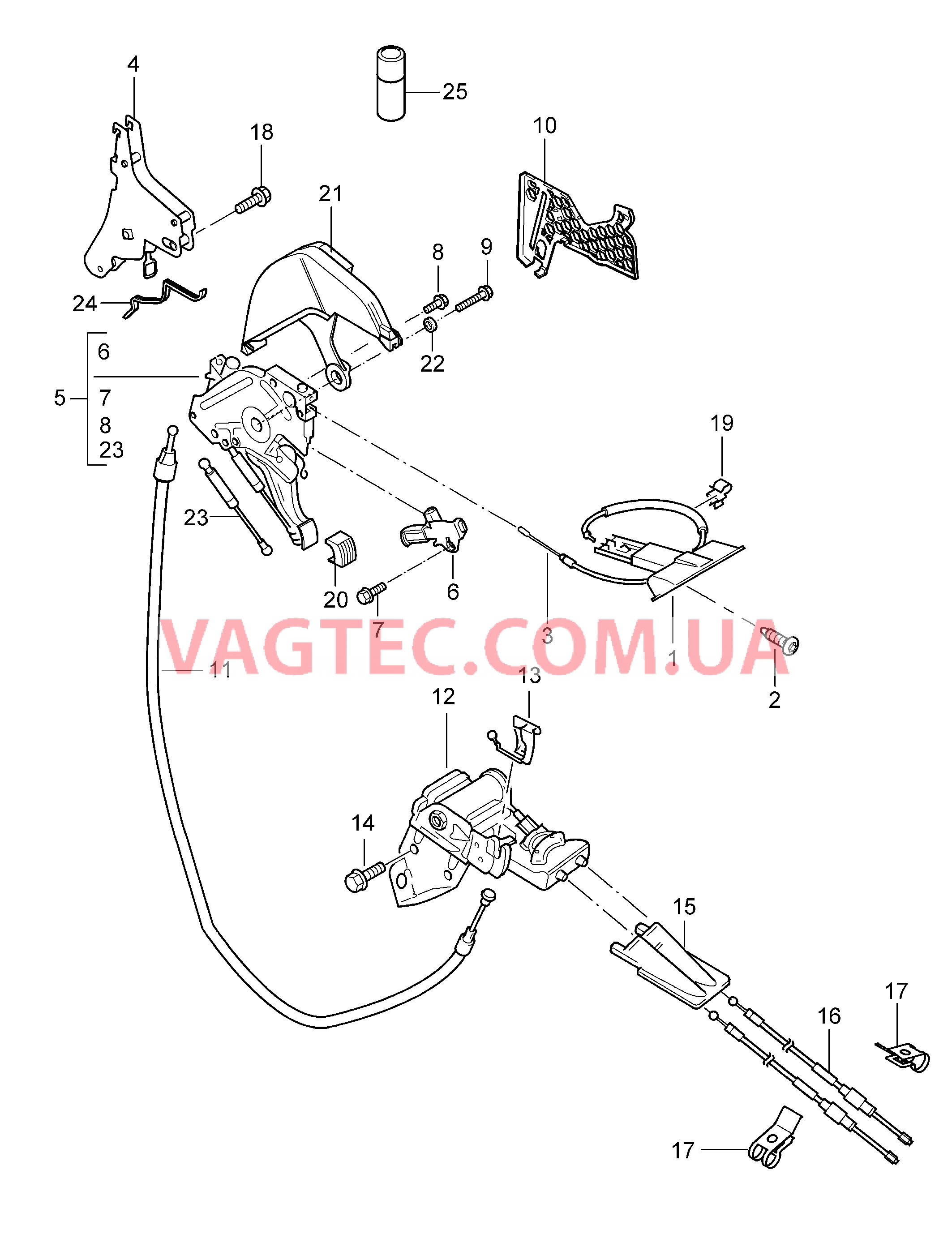 701-005 Ножной стояночный тормоз, Задействование для PORSCHE Cayenne 2003-2006