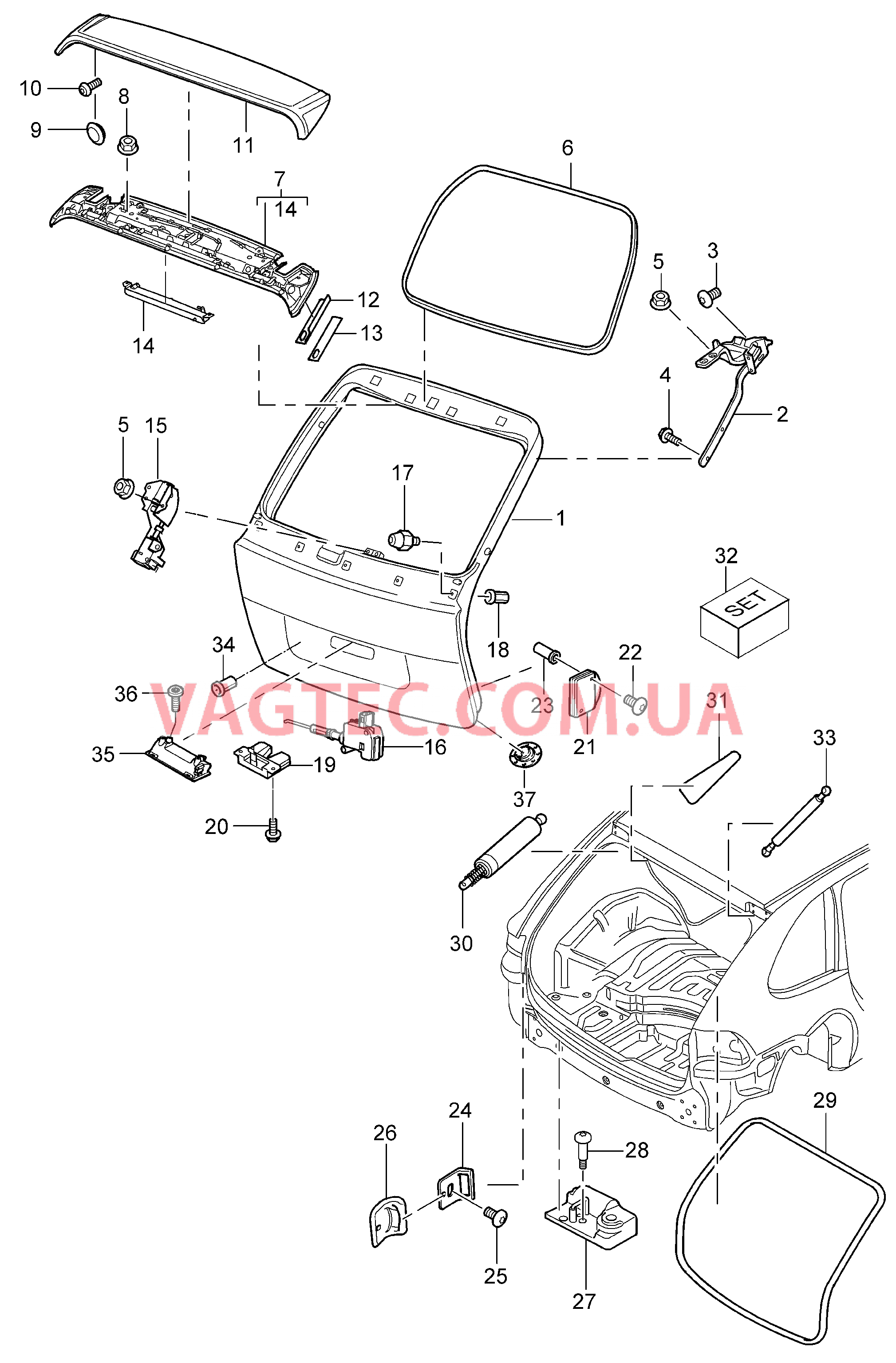 803-005 Крышка багажн.отсека для PORSCHE Cayenne 2003-2006