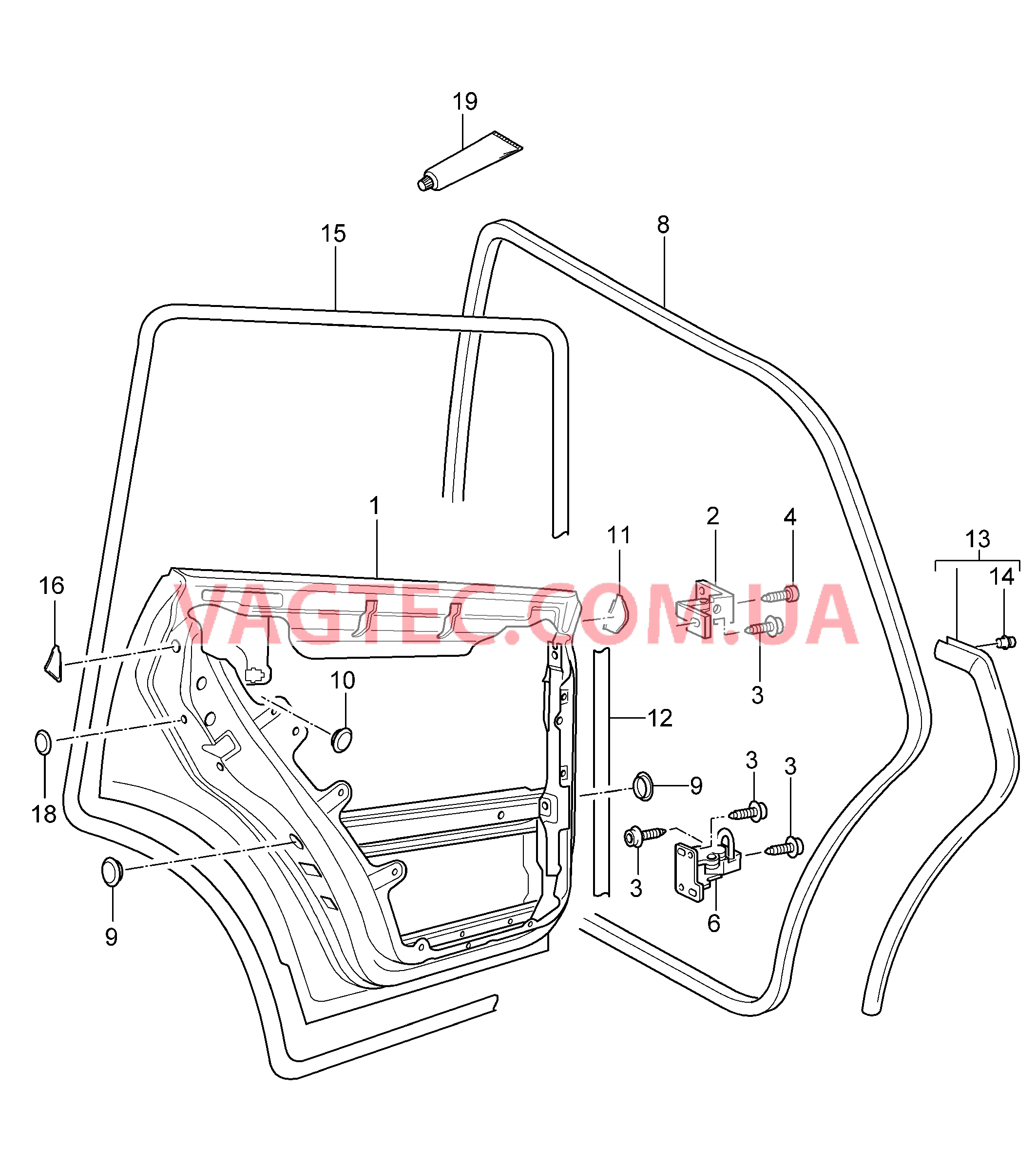 804-005 Структура двери, задний, Уплотнения для PORSCHE Cayenne 2003-2006USA