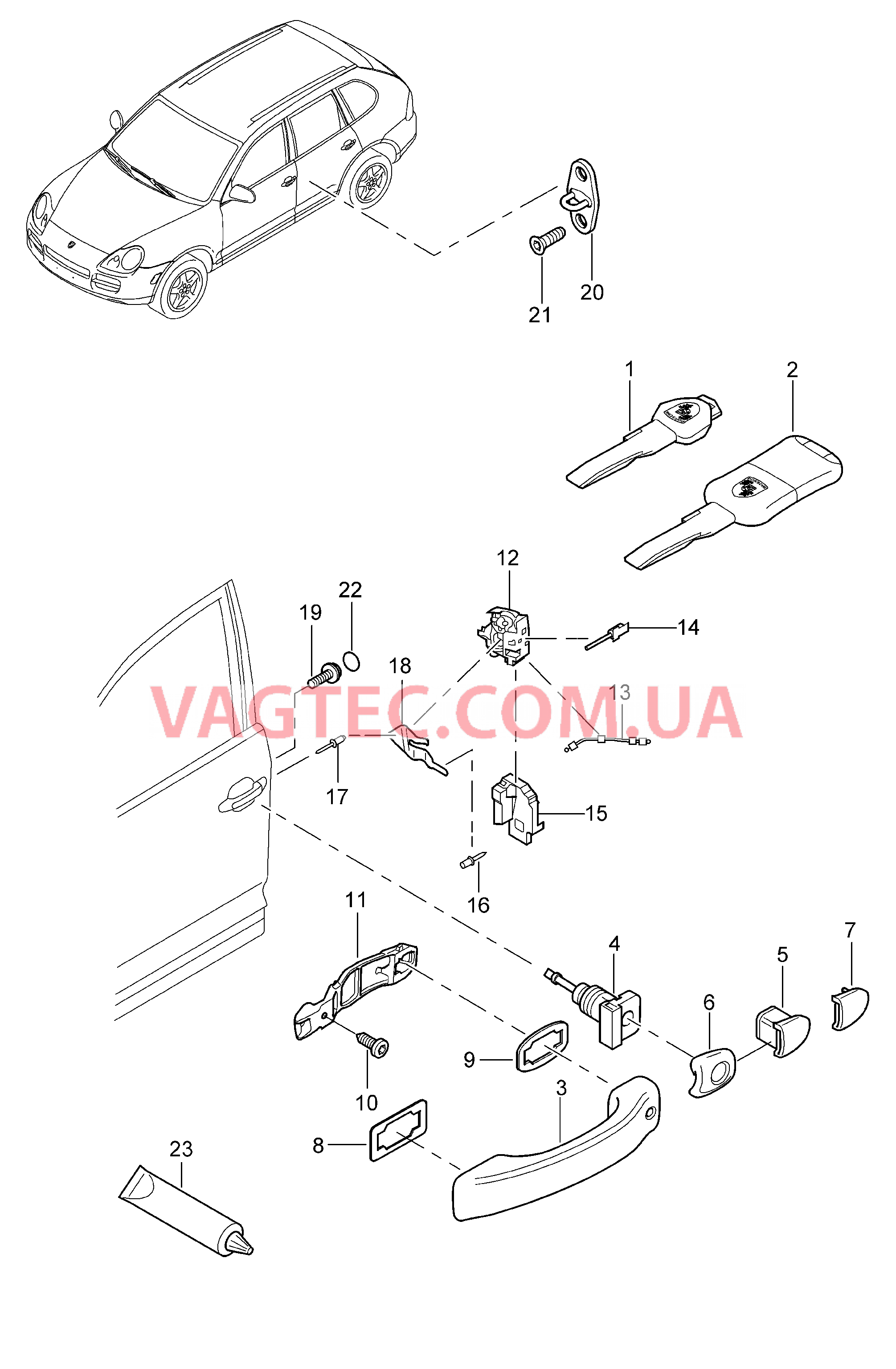 804-010 Рукоятка двери, Замок двери, передний для PORSCHE Cayenne 2003-2006USA