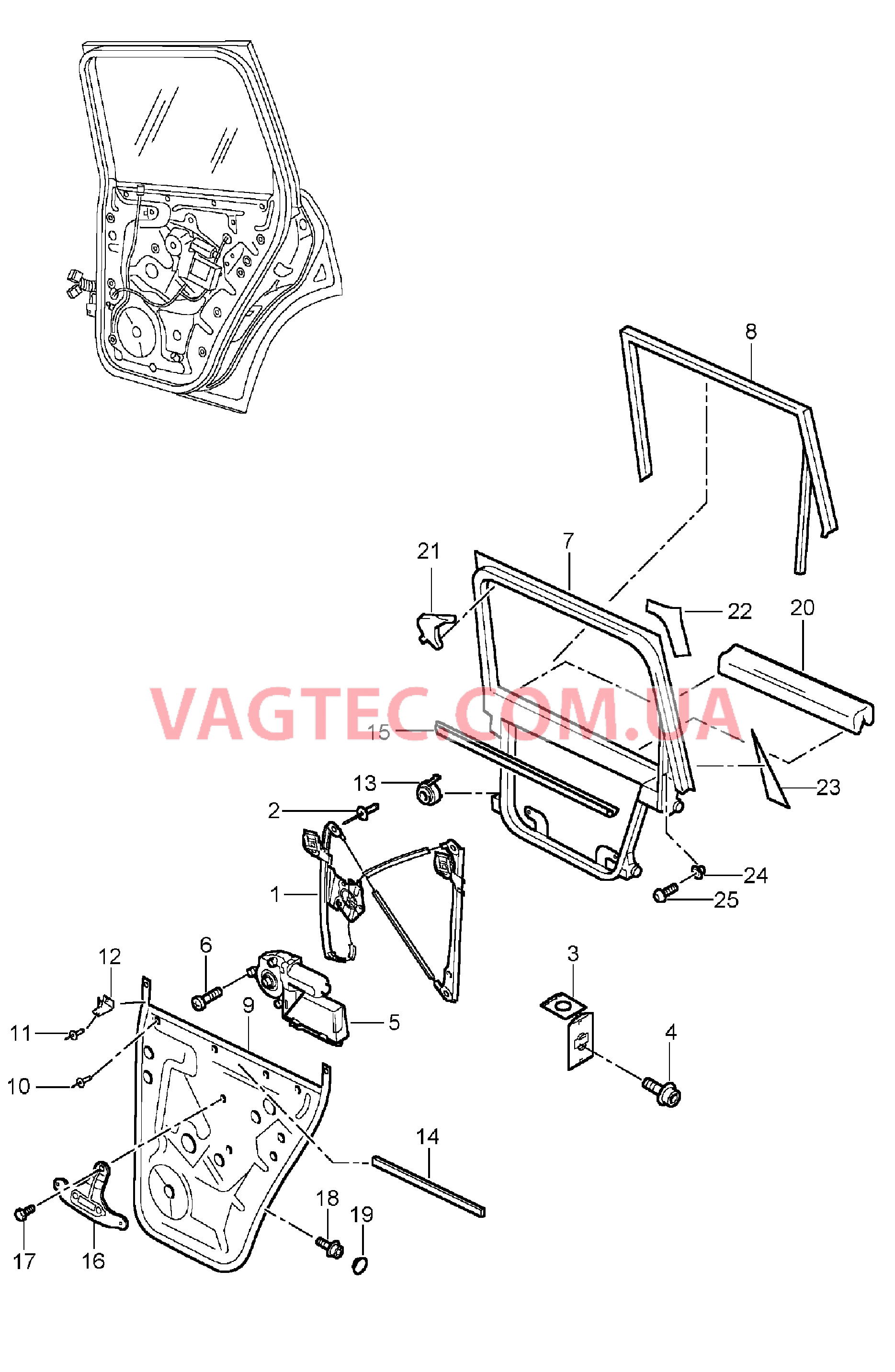 804-040 Стеклоподъемник, задний для PORSCHE Cayenne 2003-2006USA