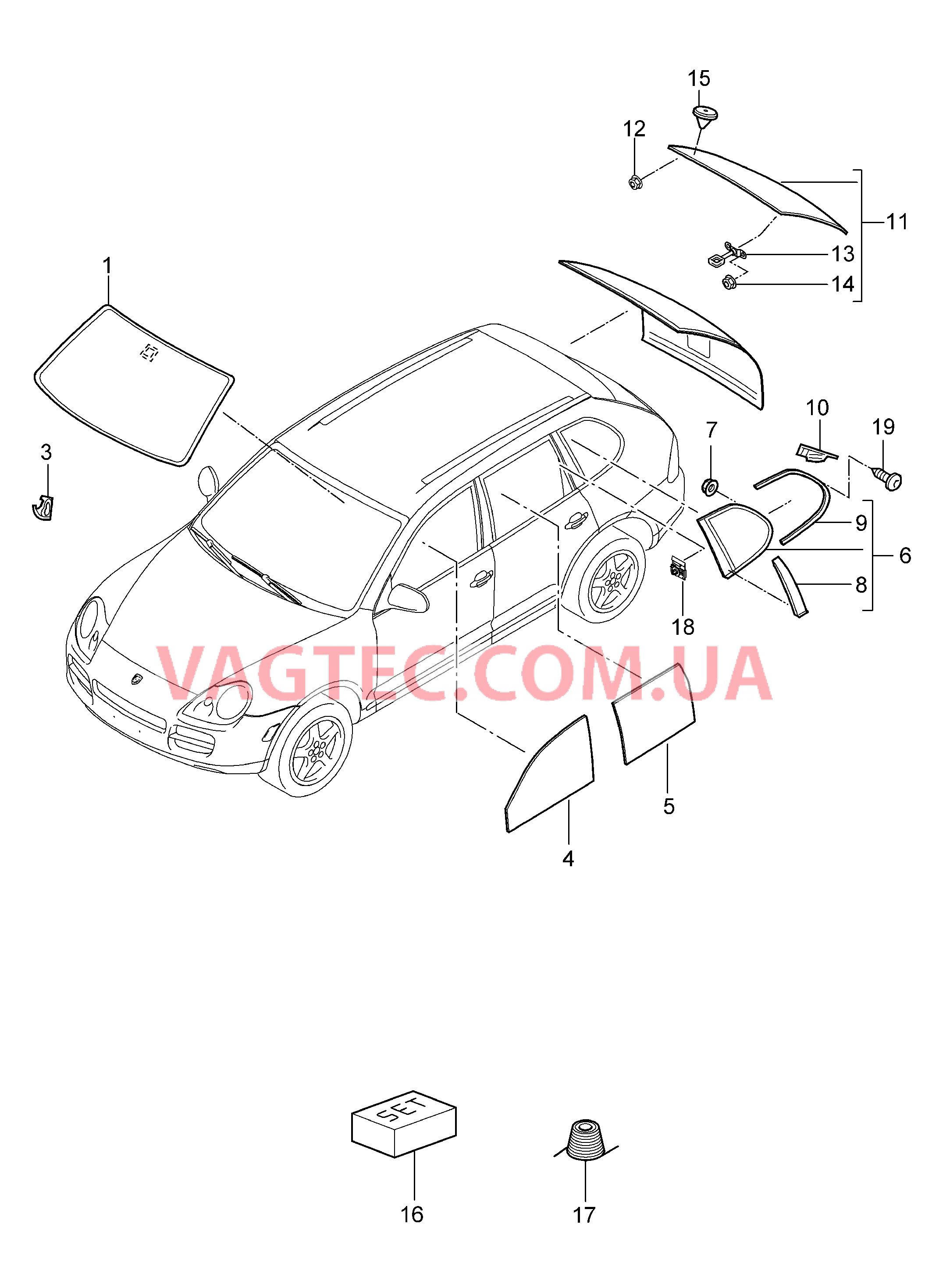 805-000 Остекление для PORSCHE Cayenne 2003-2006USA