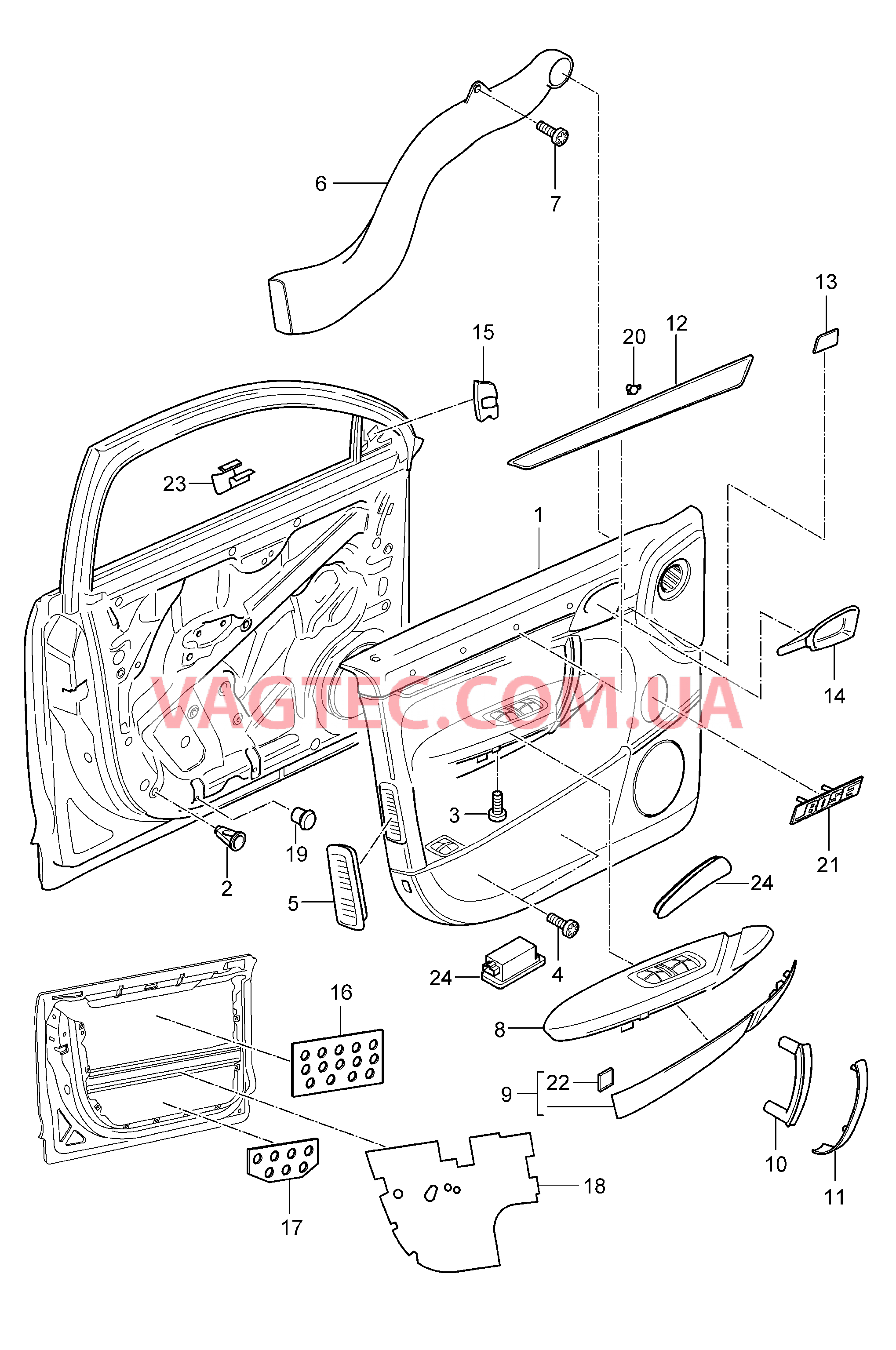 807-010 Обшивка двери, с, Изолирующ.материал, передний для PORSCHE Cayenne 2003-2006