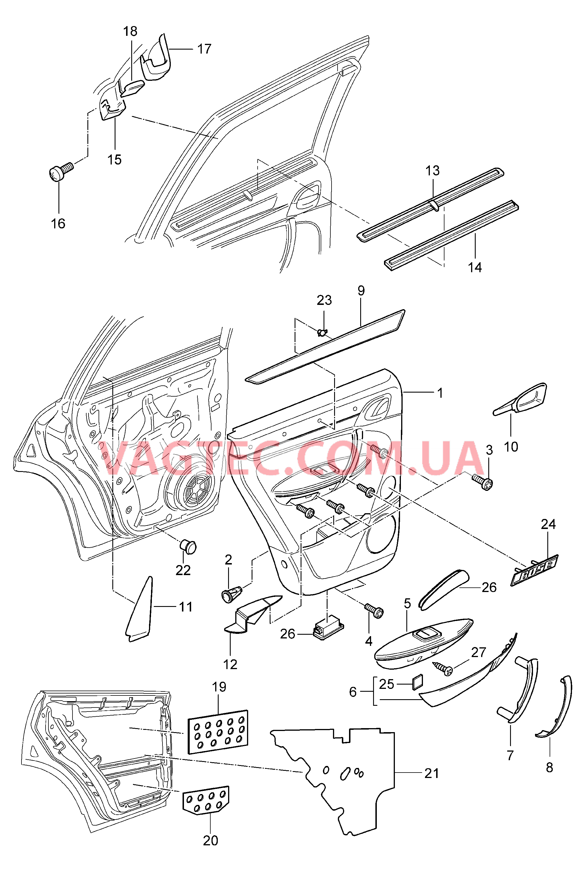 807-015 Обшивка двери, с, Изолирующ.материал, задний для PORSCHE Cayenne 2003-2006