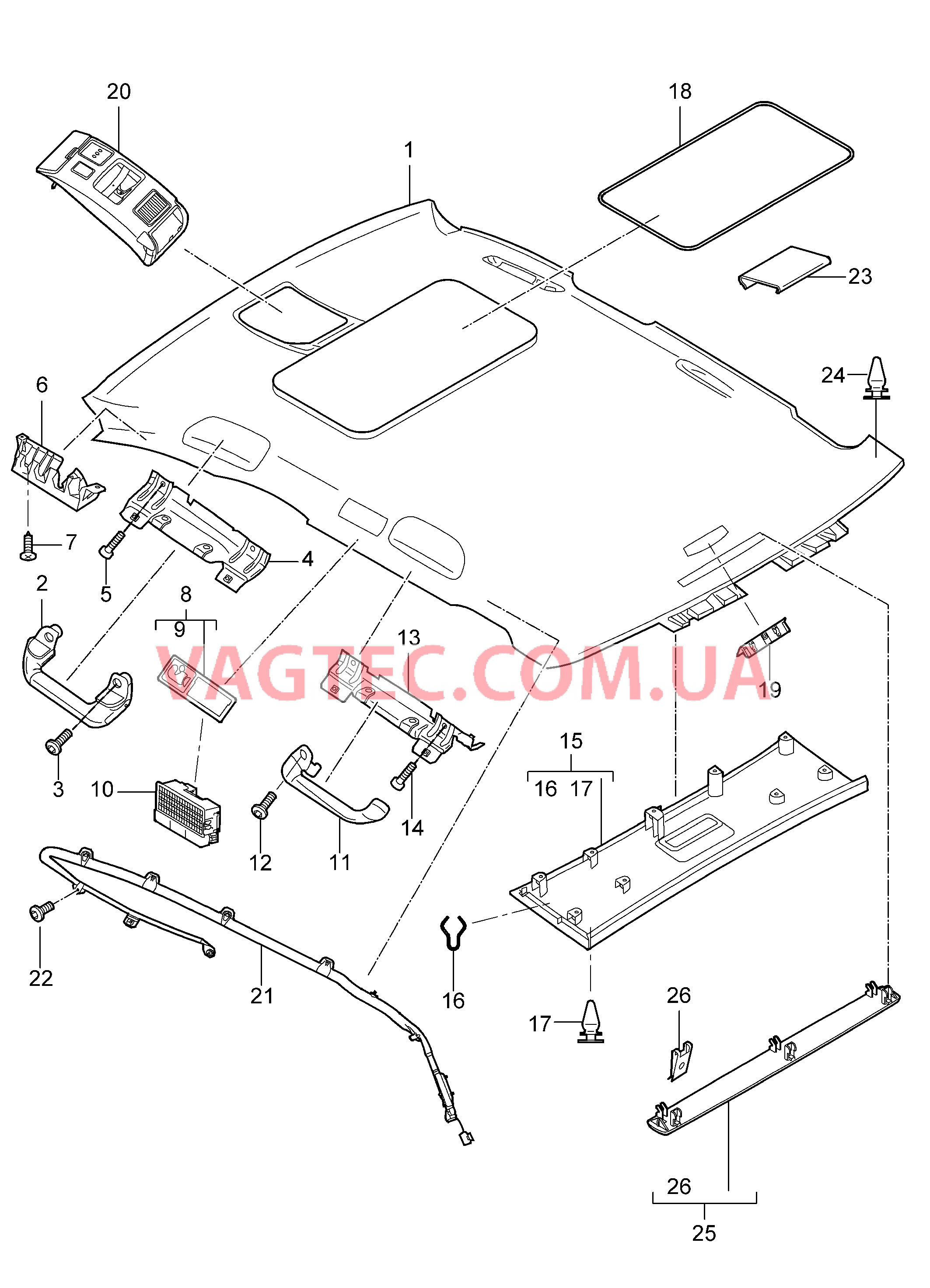 807-030 Обшивка потолка, Детали для PORSCHE Cayenne 2003-2006