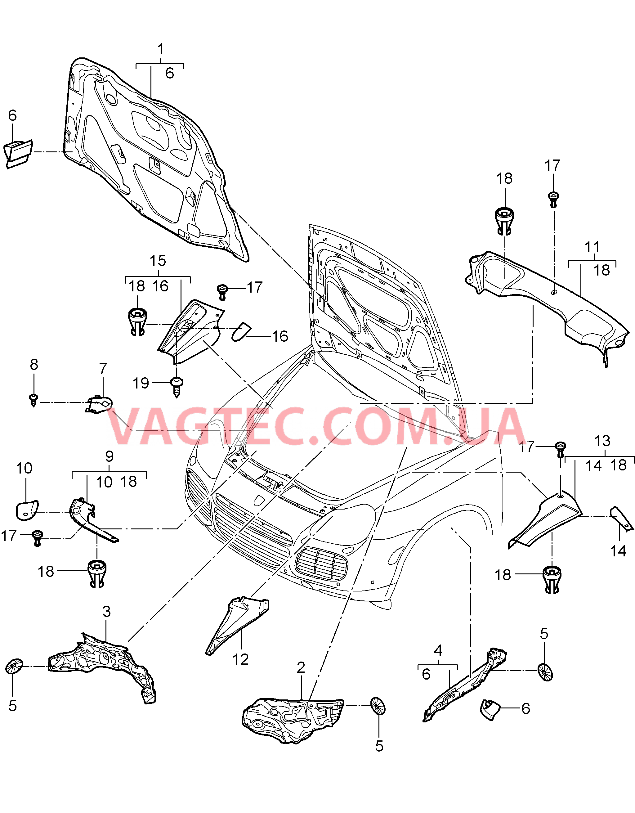 807-055 Звукоизоляция, Обшивка, Моторный отсек для PORSCHE Cayenne 2003-2006