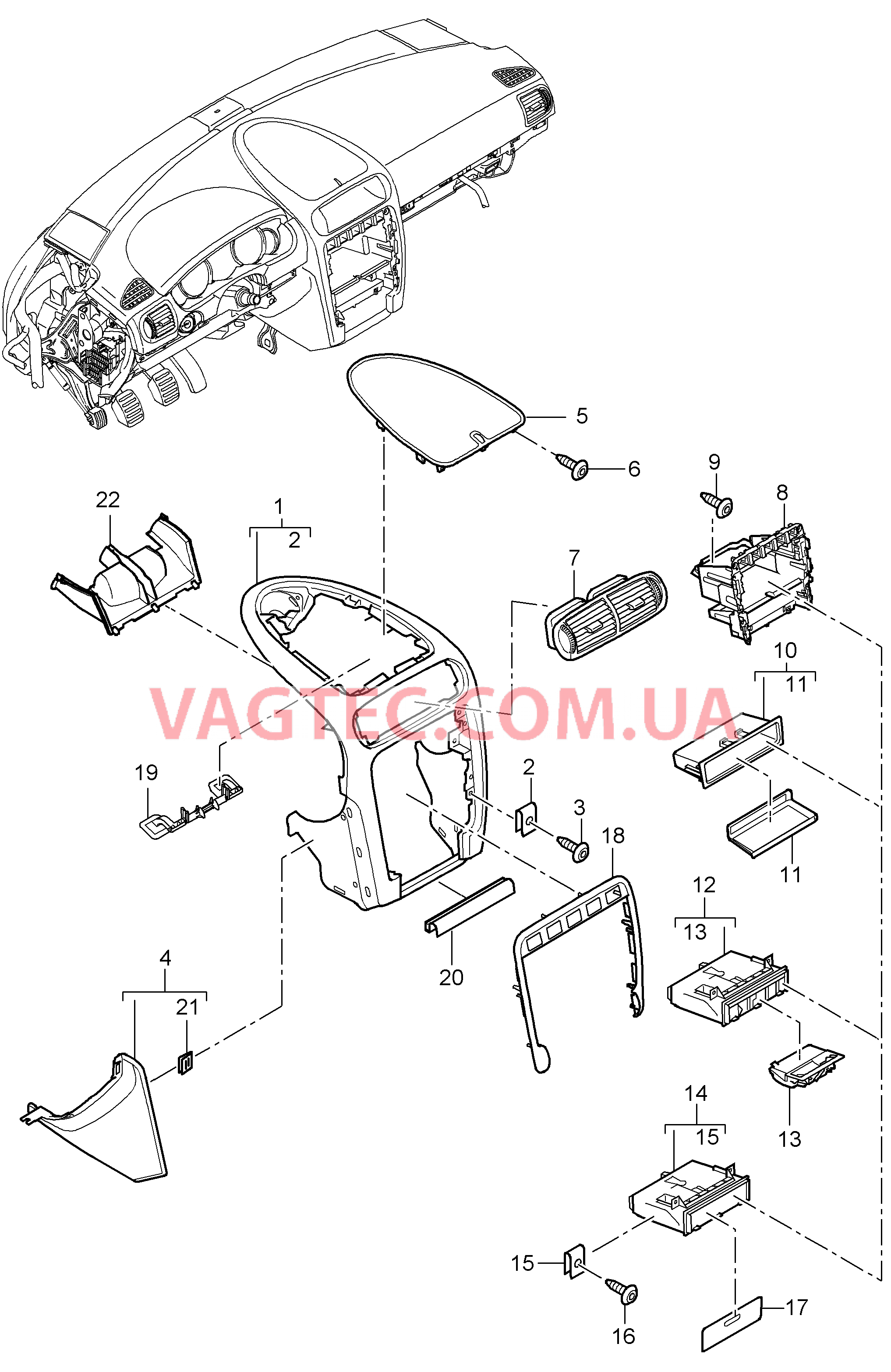 809-005 Облицовка передней панели, Центральный компонент, Детали для PORSCHE Cayenne 2003-2006USA