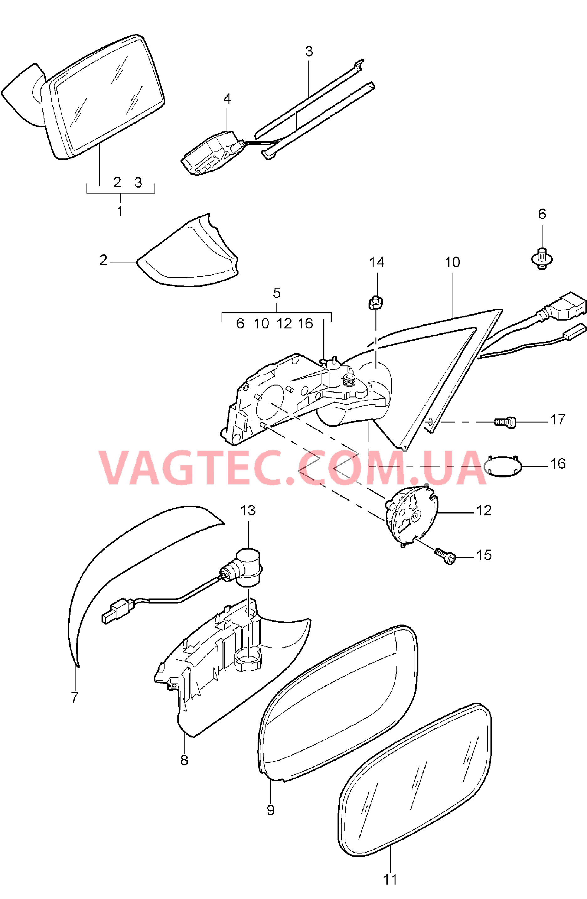 809-030 Зеркало заднего вида, Наружн.зеркало задн.вида, Детали для PORSCHE Cayenne 2003-2006USA