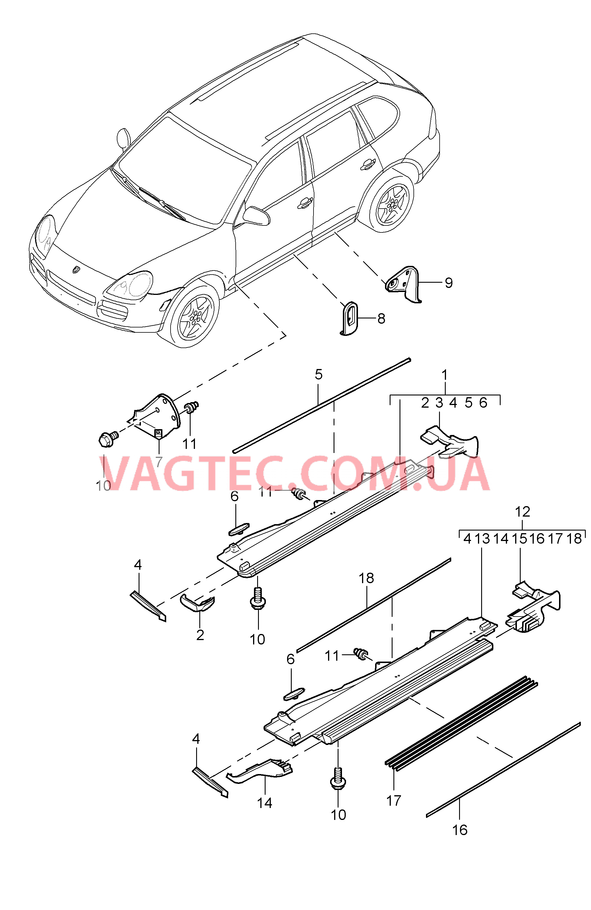 810-010 Обивки, Детали, Порог для PORSCHE Cayenne 2003-2006USA