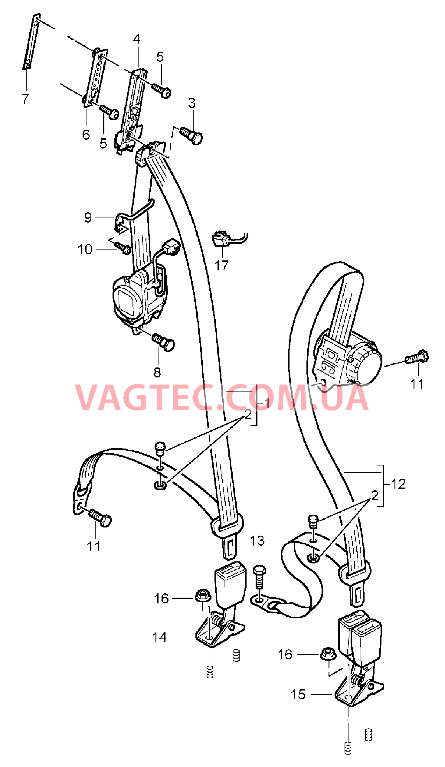 812-005 Ремень безопасности, задний для PORSCHE Cayenne 2003-2006USA