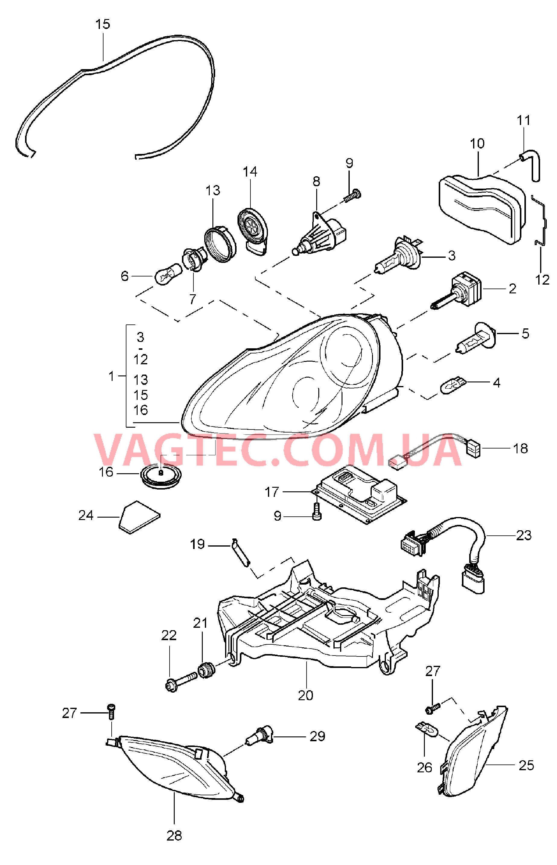 905-001 Фара, Указатель поворота, Противотуманная фара
						
						I8BC/8BZ/8JD для PORSCHE Cayenne 2003-2006USA