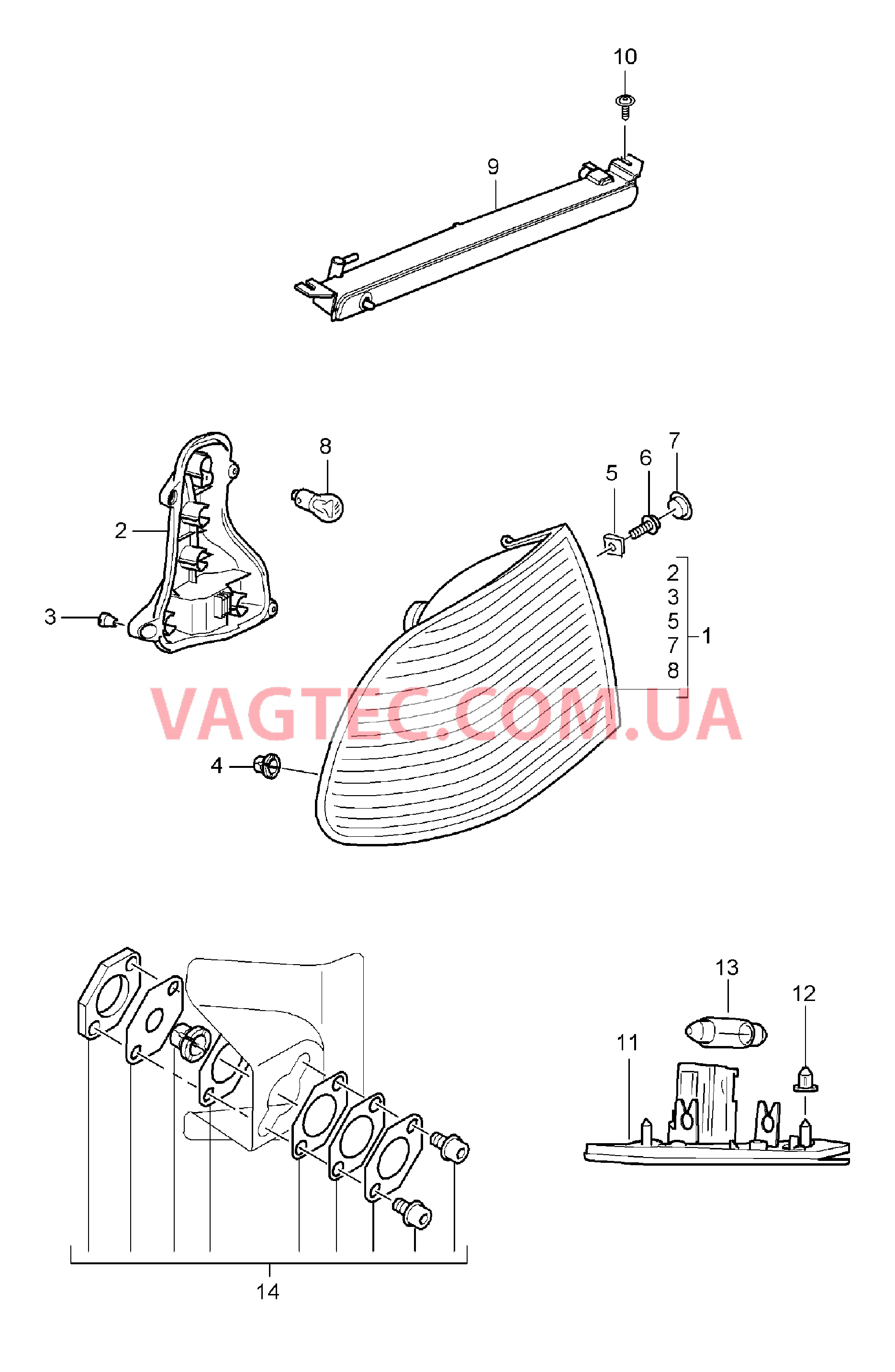 905-005 Задний фонарь, Лампа освещения номерного знака, Доп.сигнал торможения, Ремкомплект, Задний фонарь для PORSCHE Cayenne 2003-2006