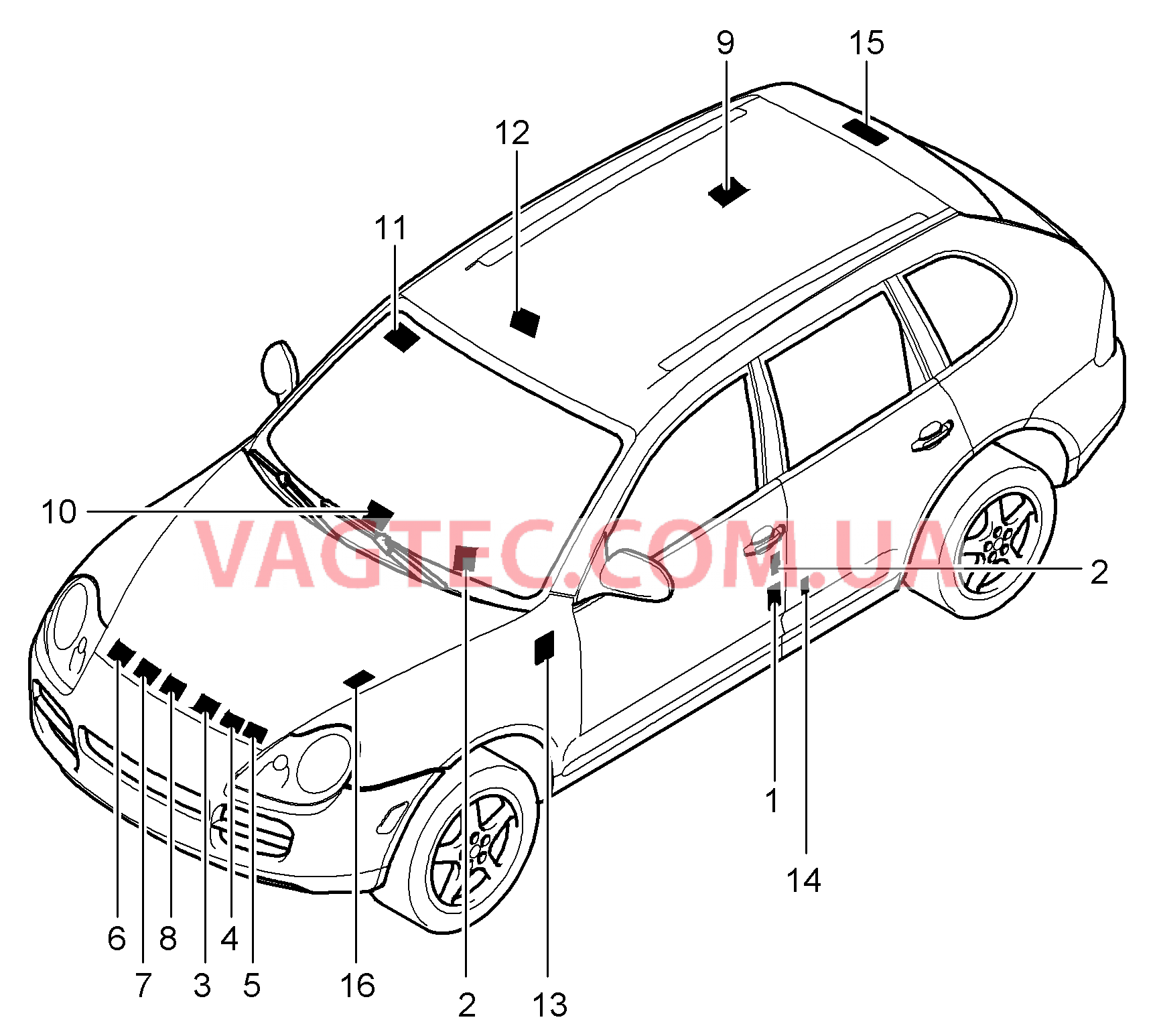 001-005 Наклейки для PORSCHE Cayenne 2003-2006