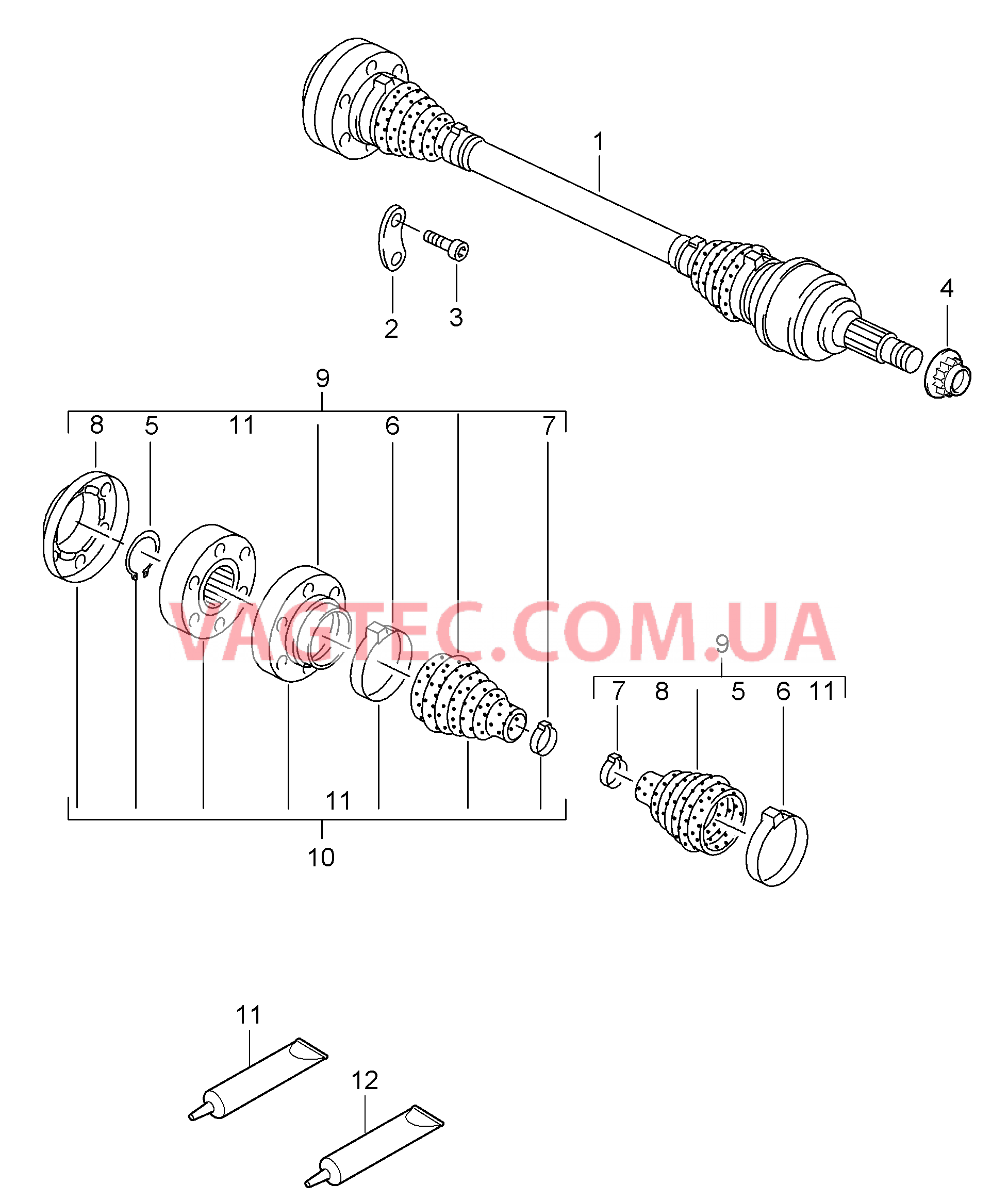 501-010 Шарнирный вал для PORSCHE Cayenne 2007-2010