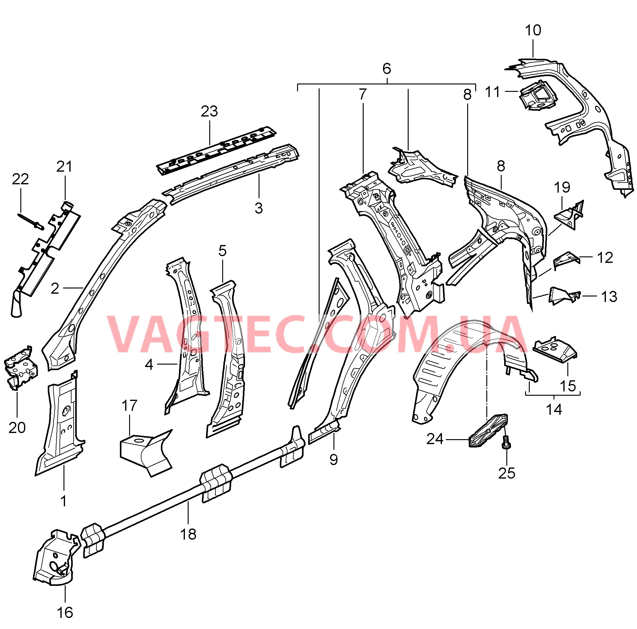 801-050 Боковая часть, внутренний для PORSCHE Cayenne 2007-2010