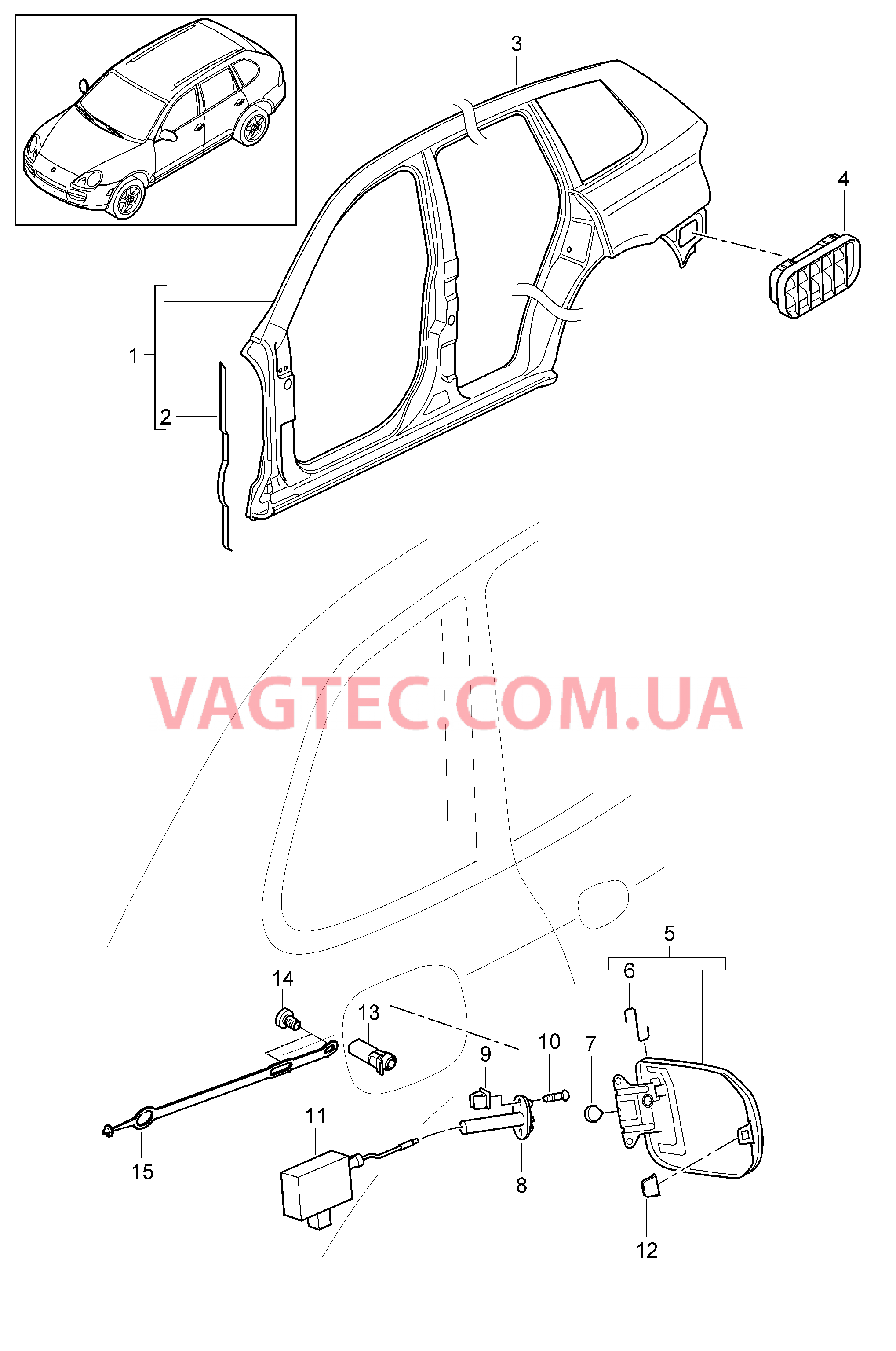 801-055 Боковая часть, внешний для PORSCHE Cayenne 2007-2010USA