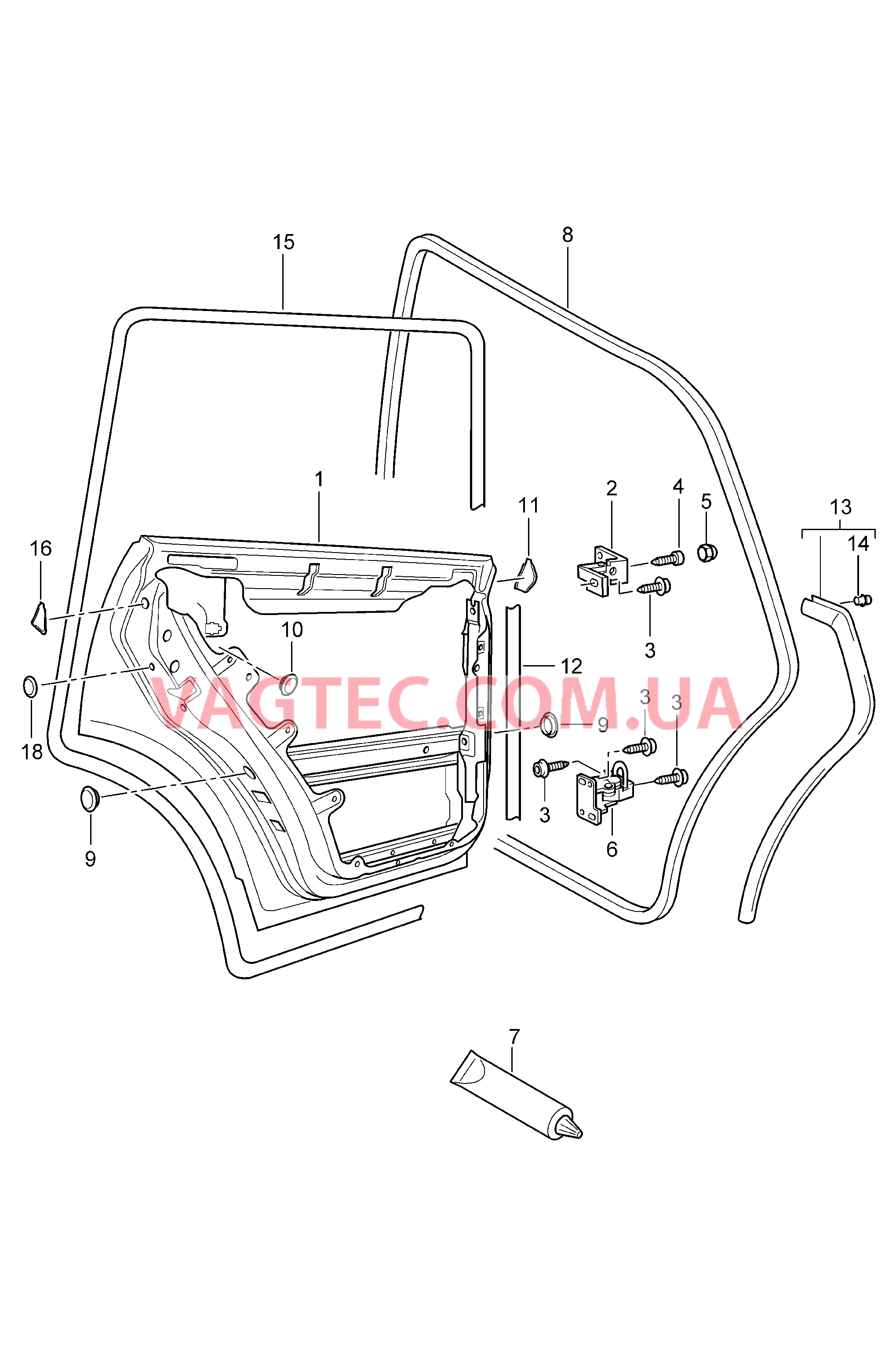 804-005 Структура двери, задний, Уплотнения для PORSCHE Cayenne 2007-2010USA