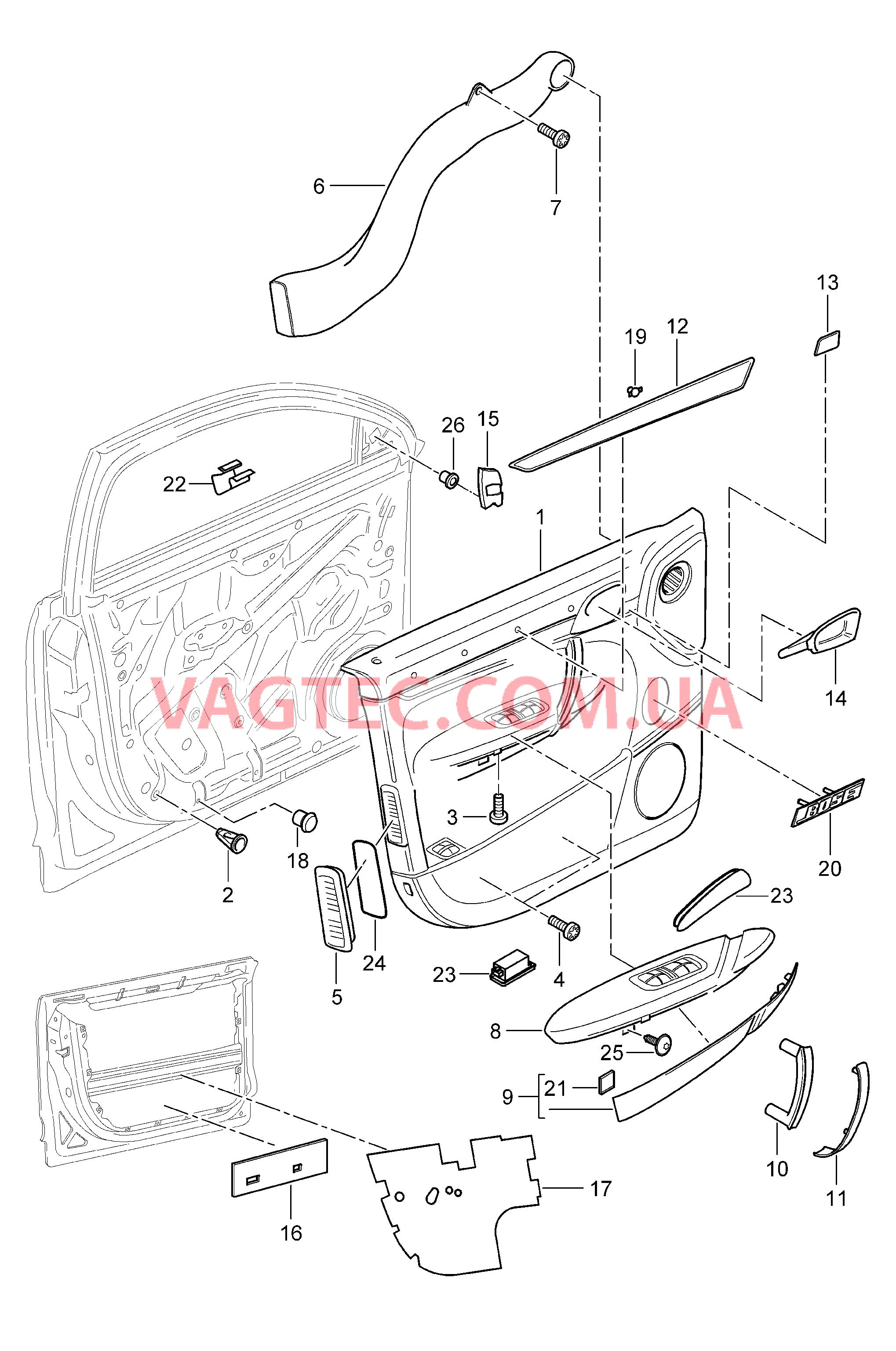 807-010 Обшивка двери, с, Изолирующ.материал, передний для PORSCHE Cayenne 2007-2010USA