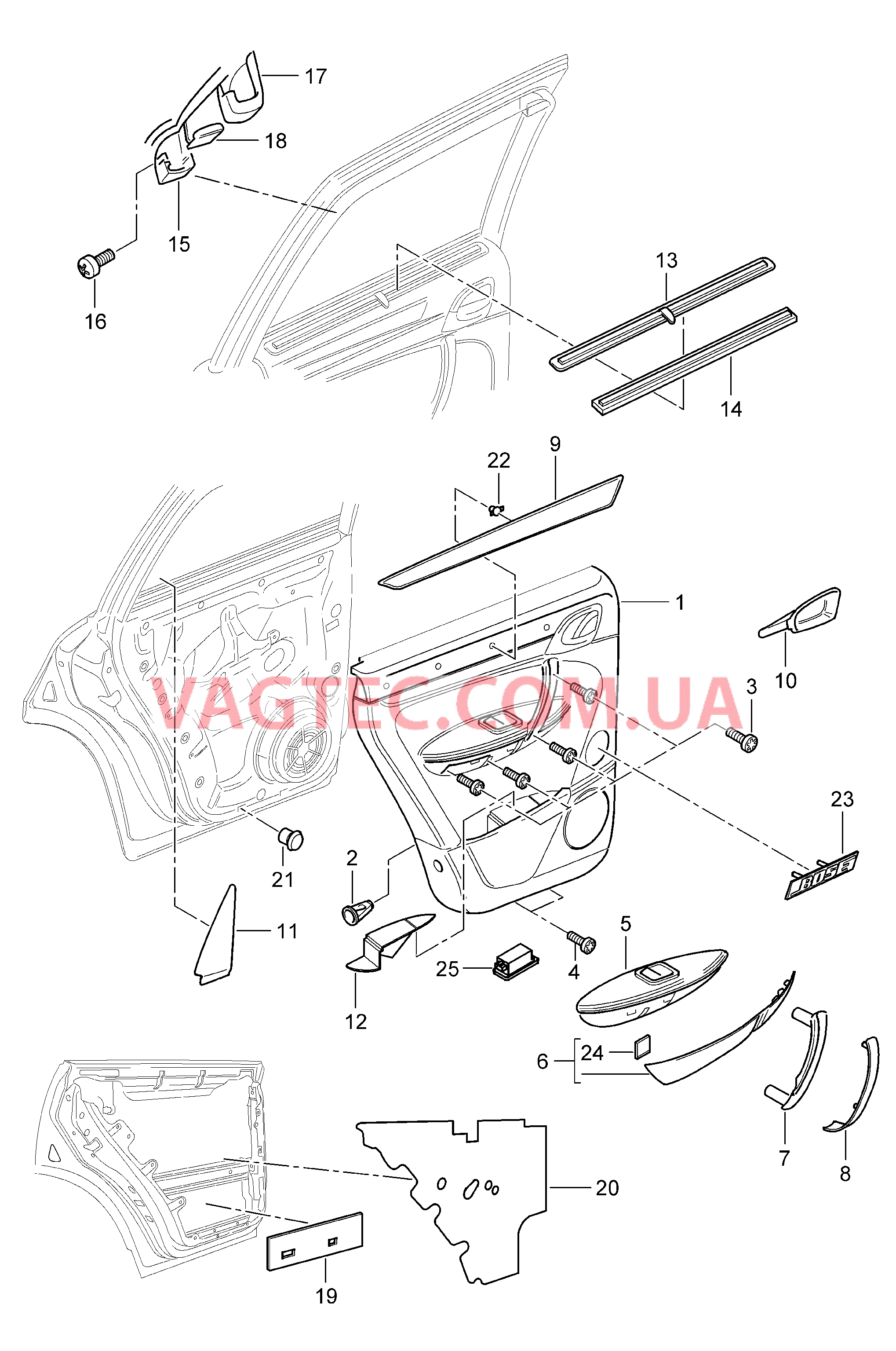 807-015 Обшивка двери, с, Изолирующ.материал, задний для PORSCHE Cayenne 2007-2010USA