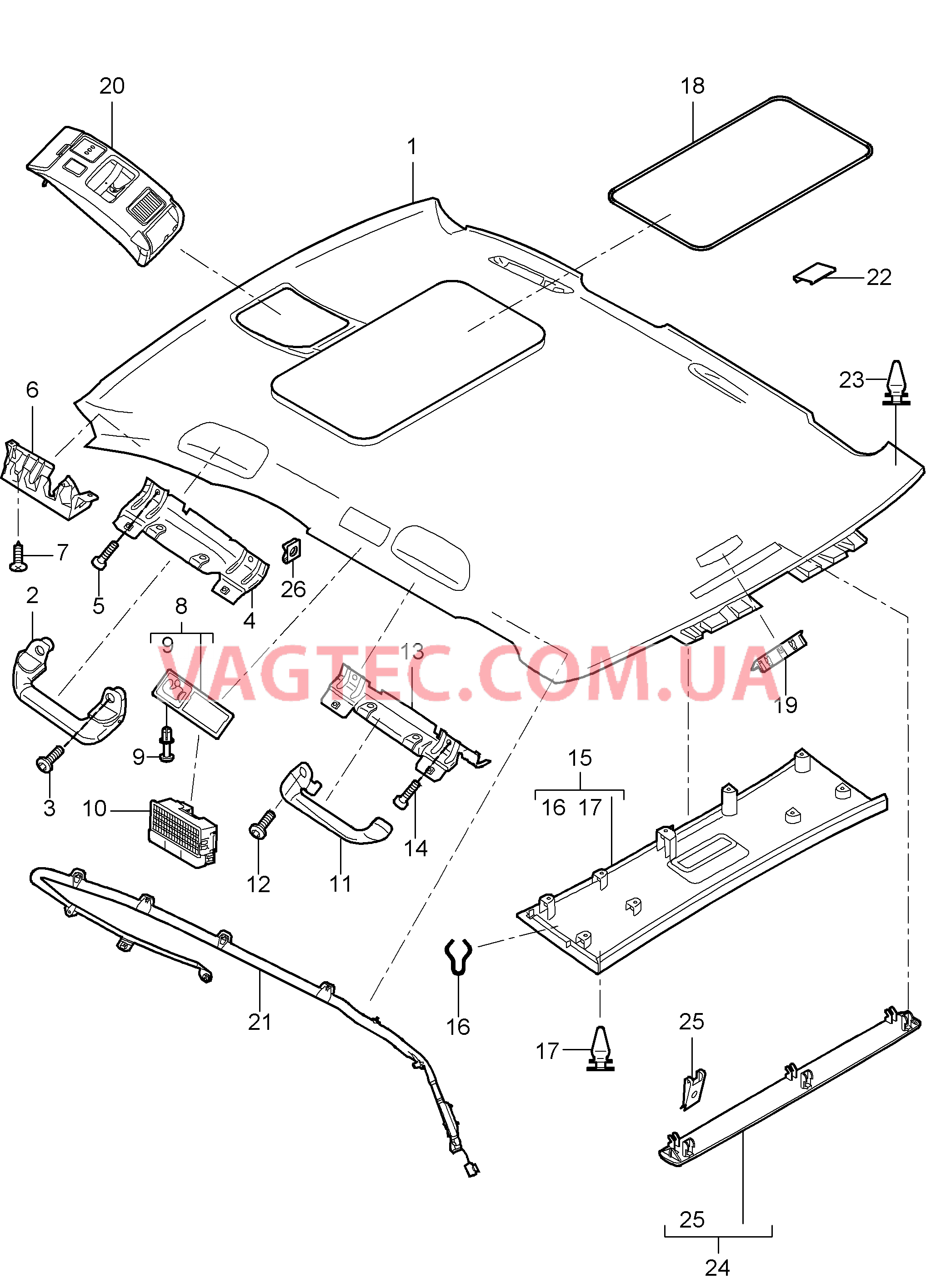 807-030 Обшивка потолка, Детали для PORSCHE Cayenne 2007-2010USA