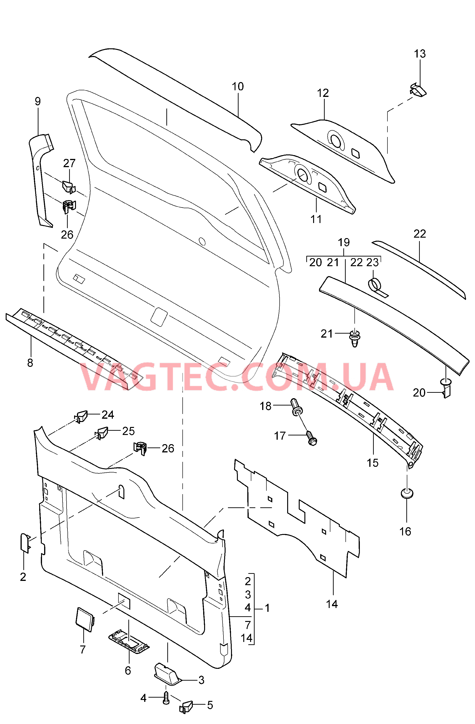 807-035 Обивки, Крышка багажн.отсека для PORSCHE Cayenne 2007-2010USA