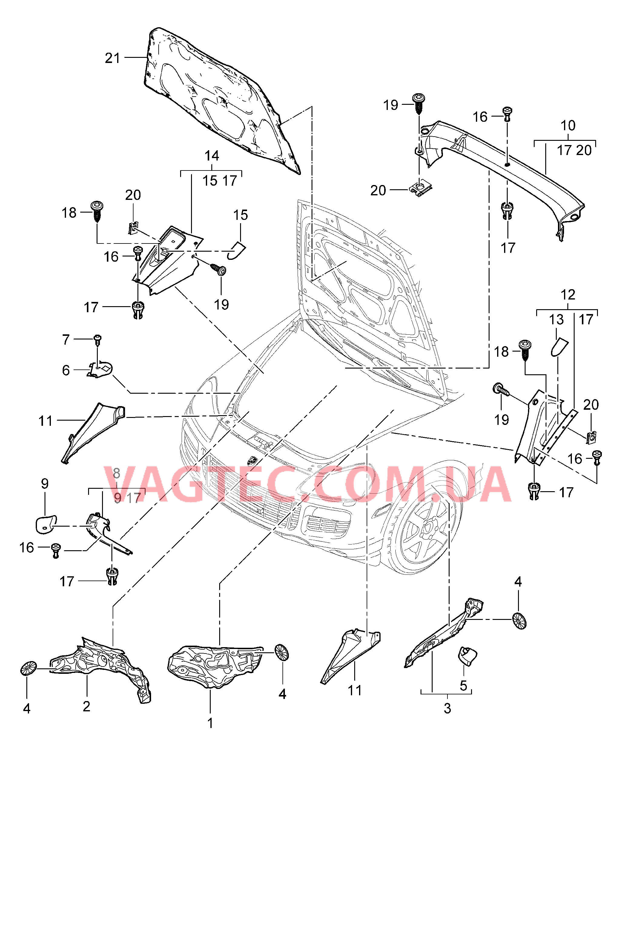 807-055 Звукоизоляция, Обшивка, Моторный отсек для PORSCHE Cayenne 2007-2010