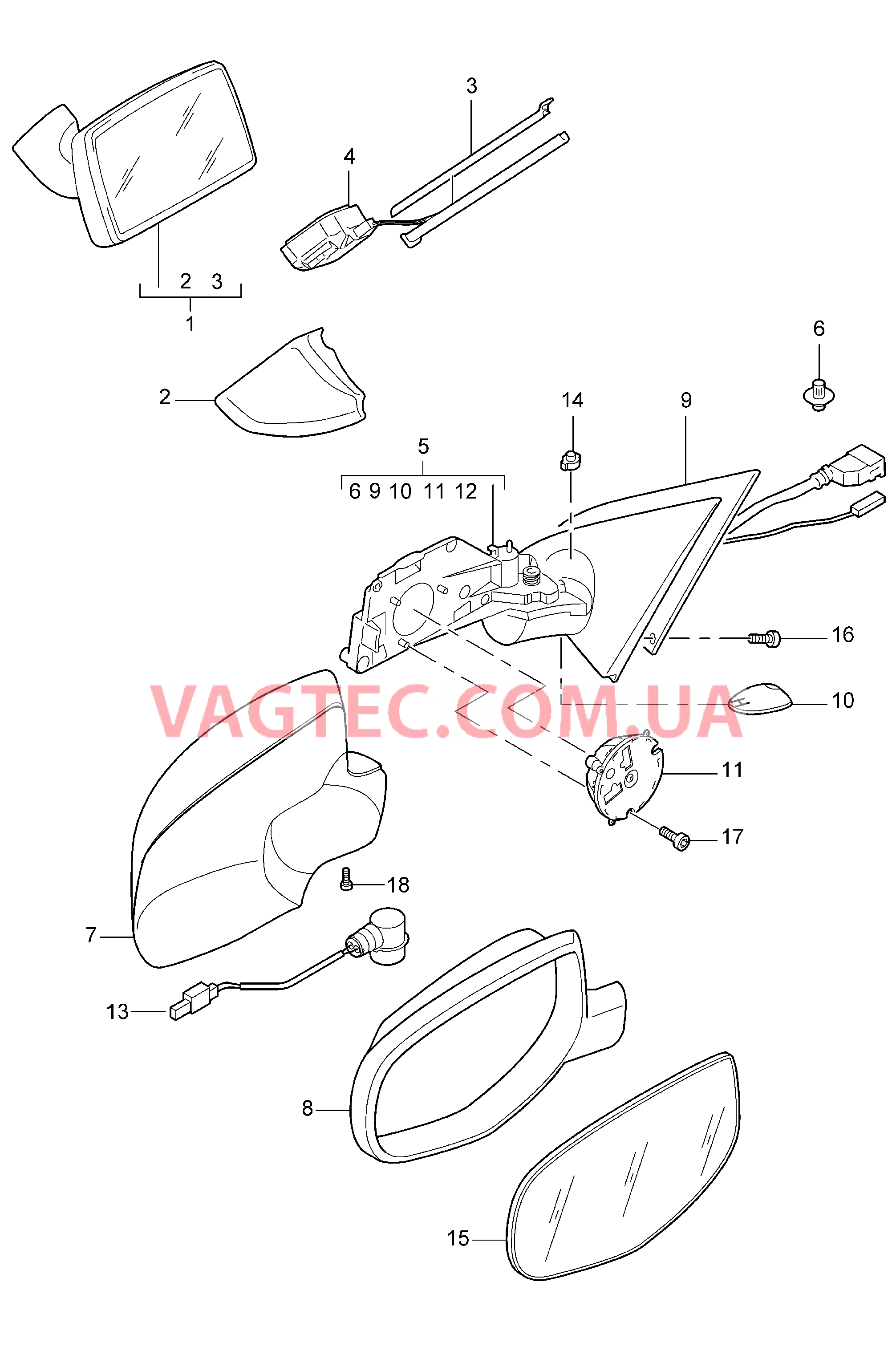 809-030 Зеркало заднего вида, Наружн.зеркало задн.вида, Детали для PORSCHE Cayenne 2007-2010USA