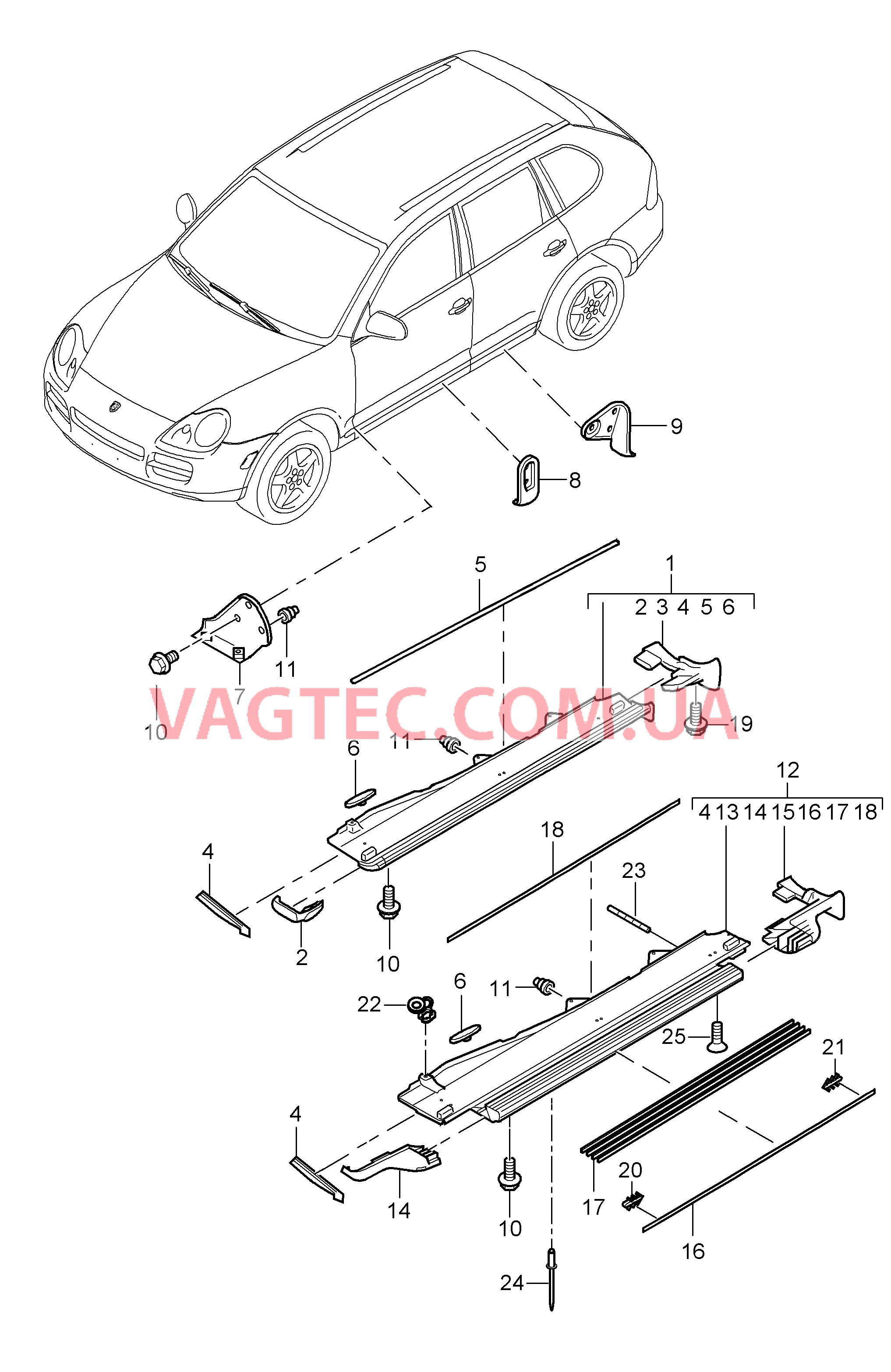 810-010 Обивки, Детали, Порог для PORSCHE Cayenne 2007-2010USA