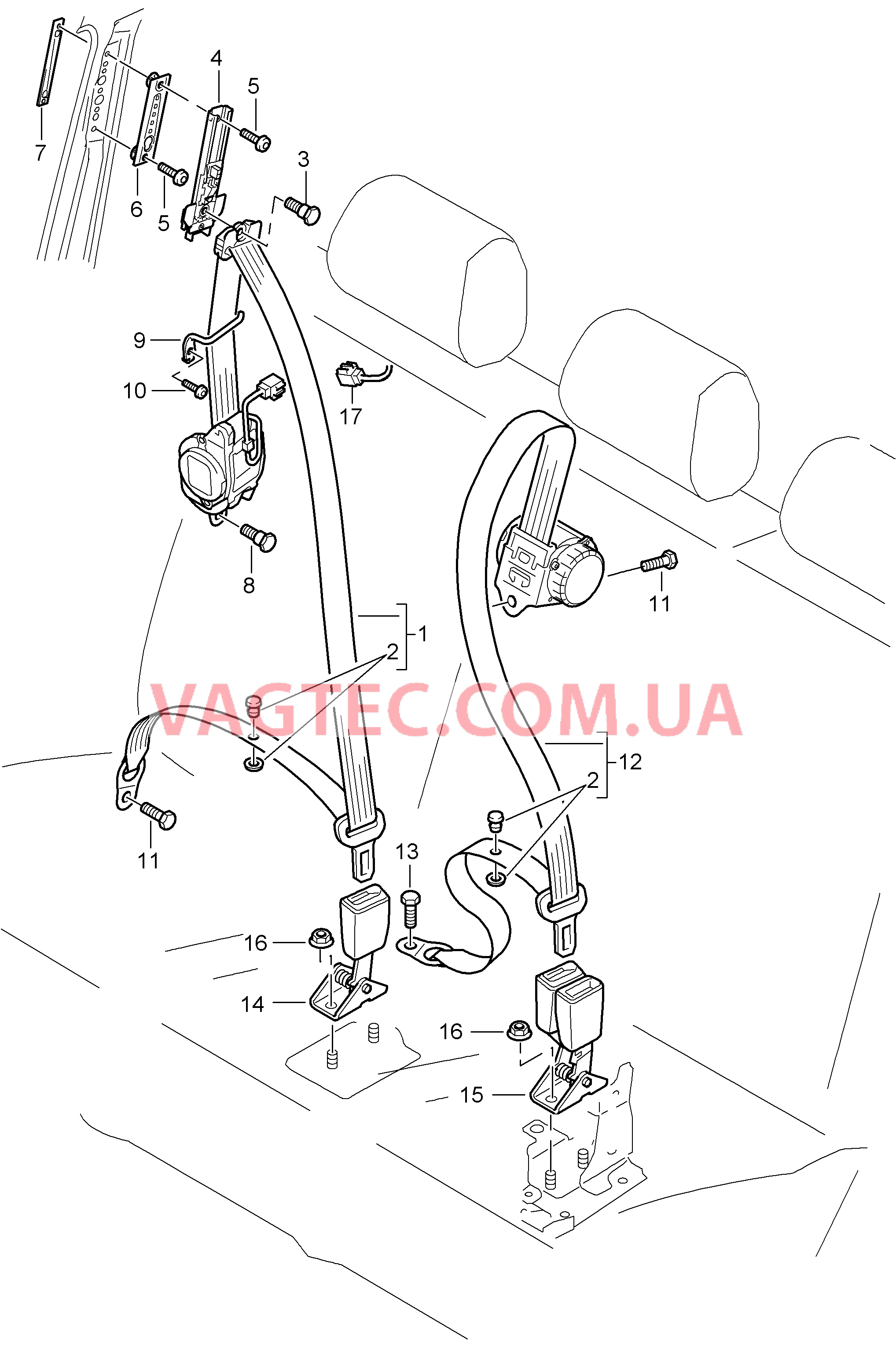 812-005 Ремень безопасности, задний для PORSCHE Cayenne 2007-2010