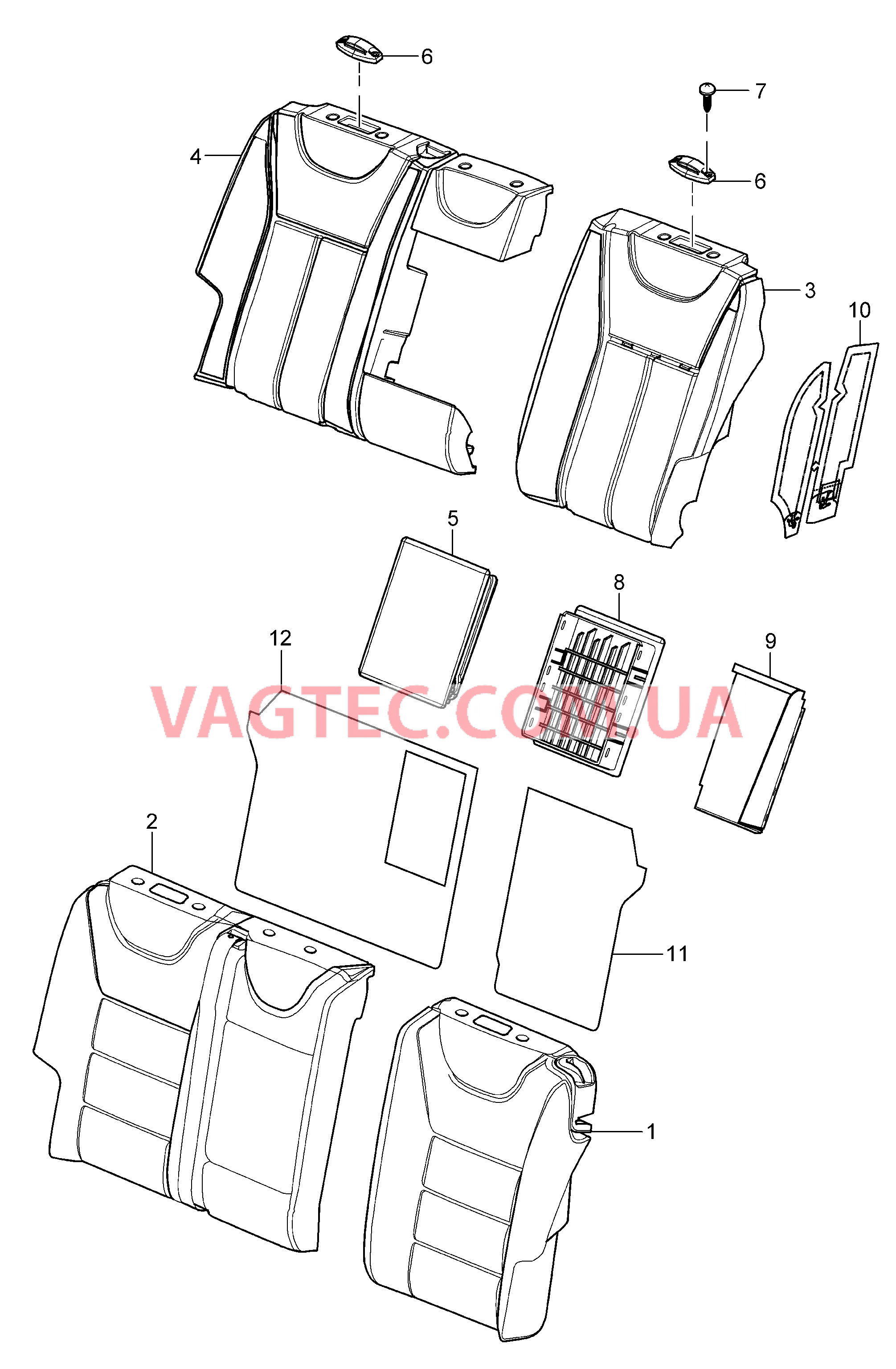 817-045 Пенопласт.комп., Спинка заднего сиденья, Покрытие для PORSCHE Cayenne 2007-2010USA