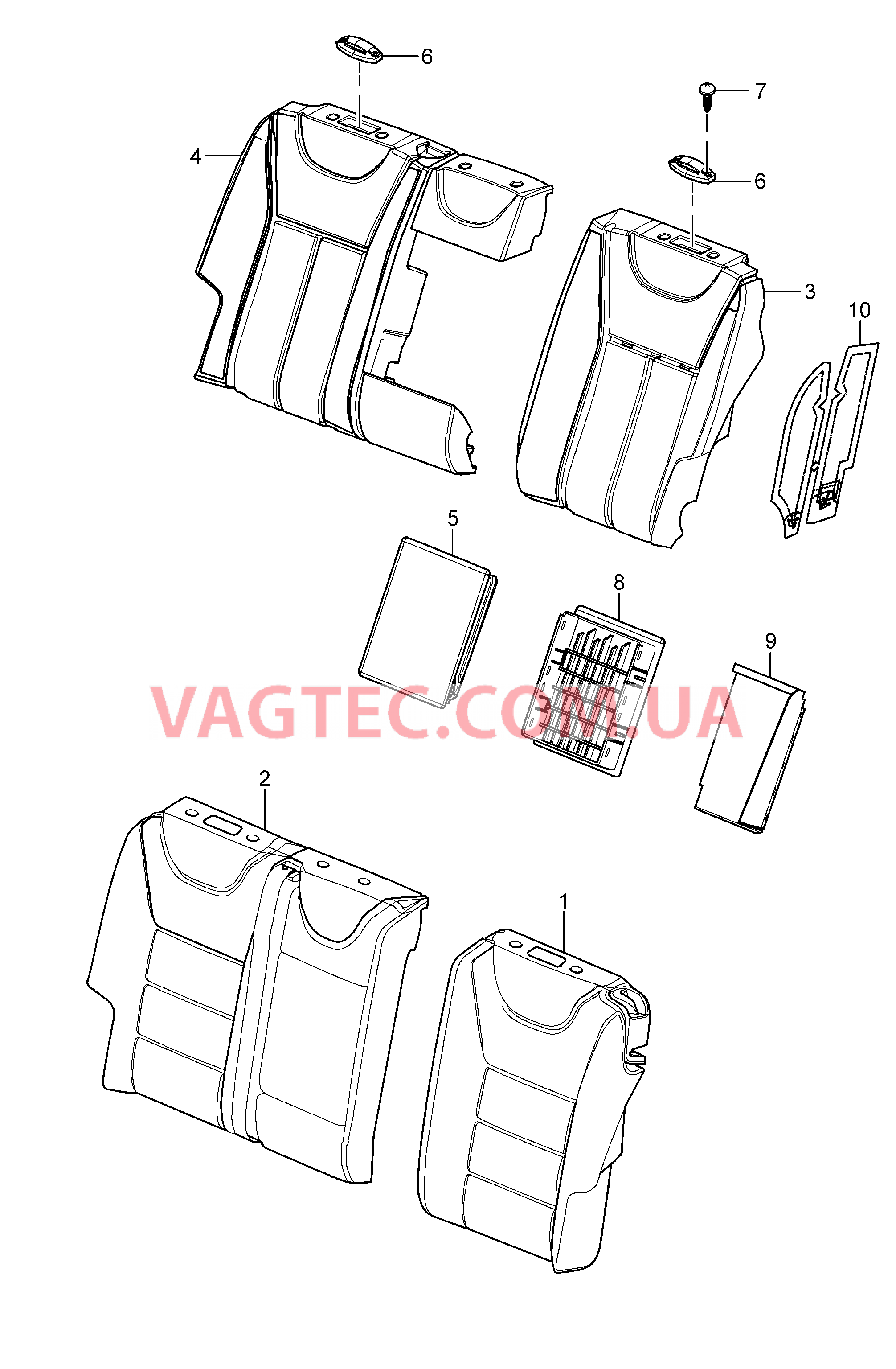 817-047 Спинка заднего сиденья, с, пластмасса, Каркас сиденья, Покрытие, Пенопласт.комп. для PORSCHE Cayenne 2007-2010USA