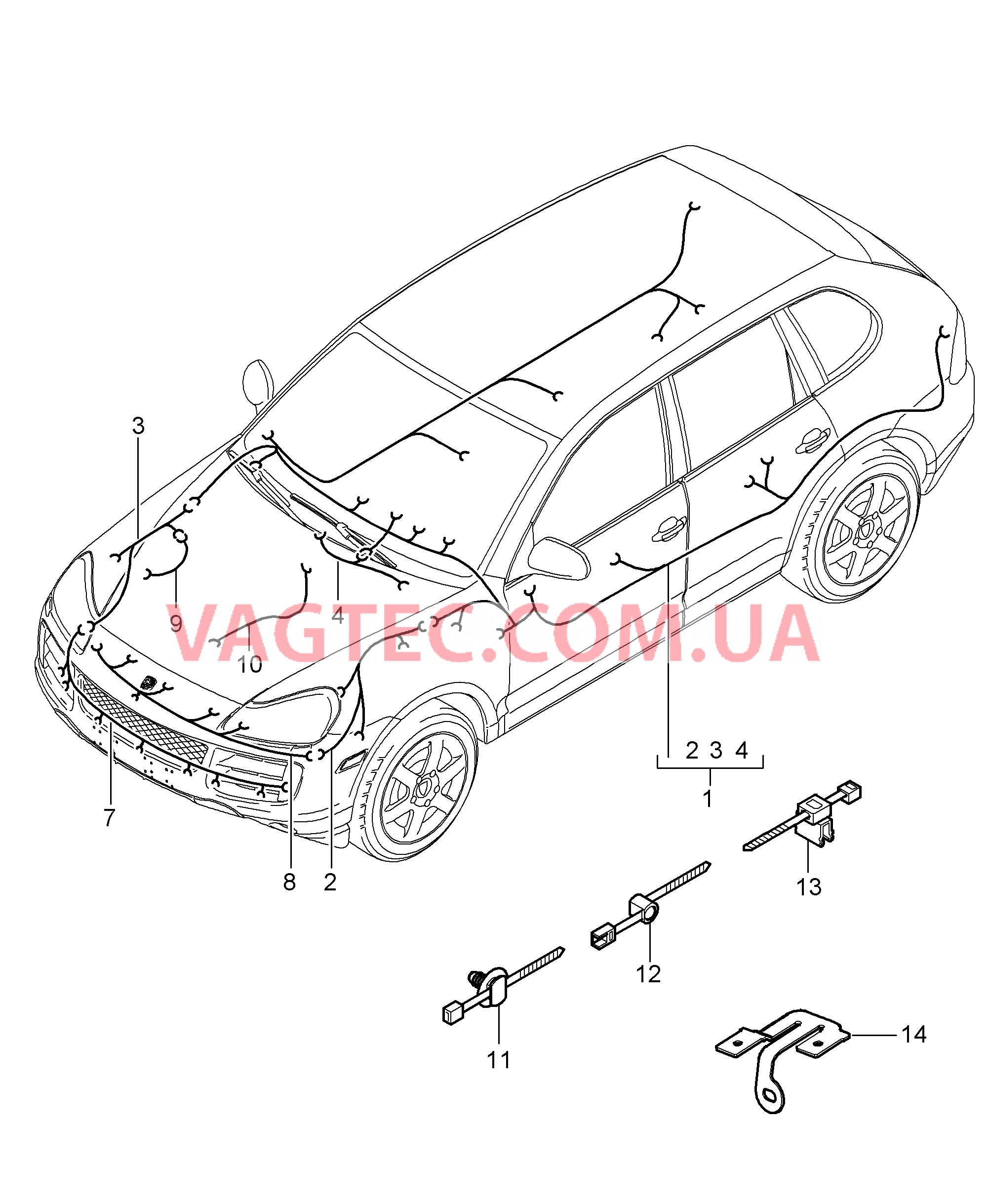 902-010 Жгуты проводов, Салон, Бампер, Передняя часть, ABS, Индик.износа торм.колодок, Передняя ось для PORSCHE Cayenne 2007-2010