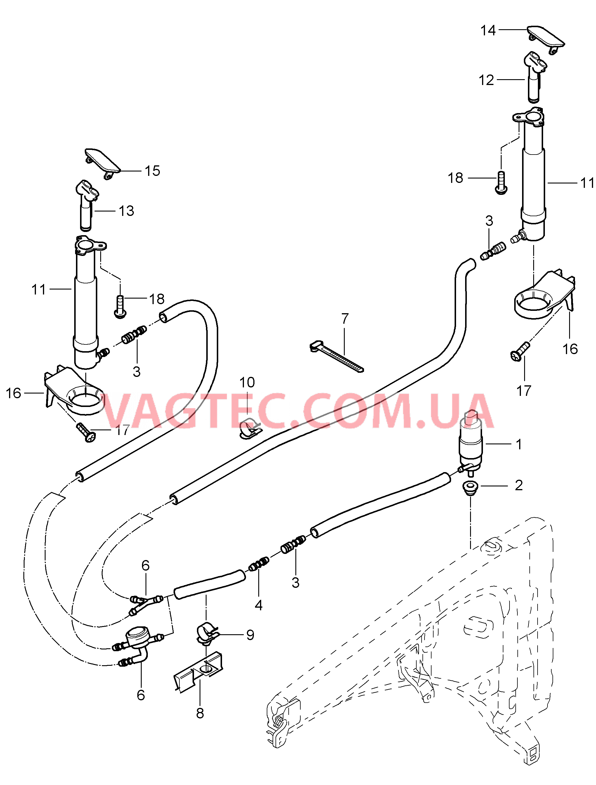 904-020 Система очистки фар для PORSCHE Cayenne 2007-2010USA