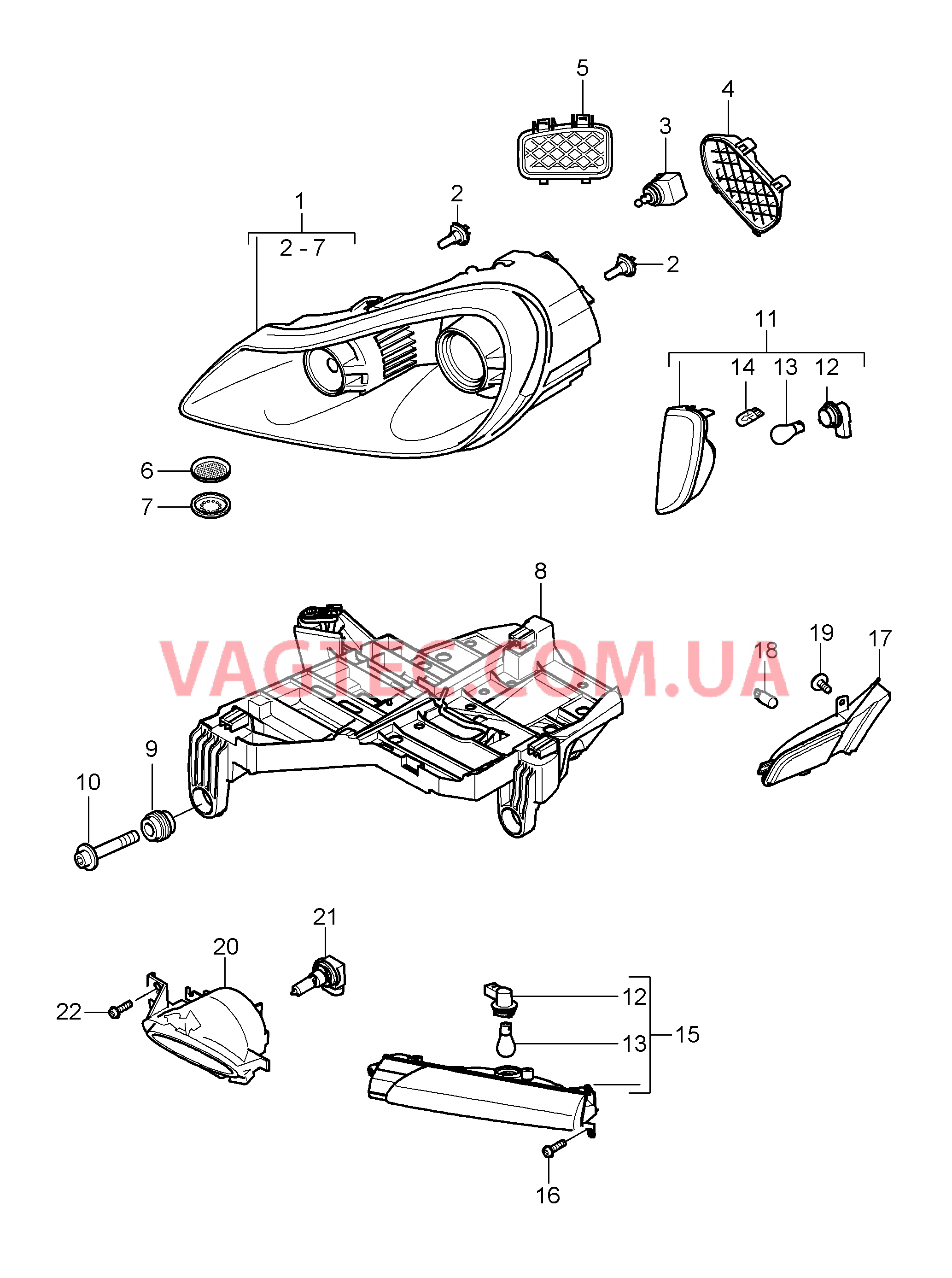 905-000 Фара, Боковой габаритный огонь, Противотуманная фара для PORSCHE Cayenne 2007-2010USA