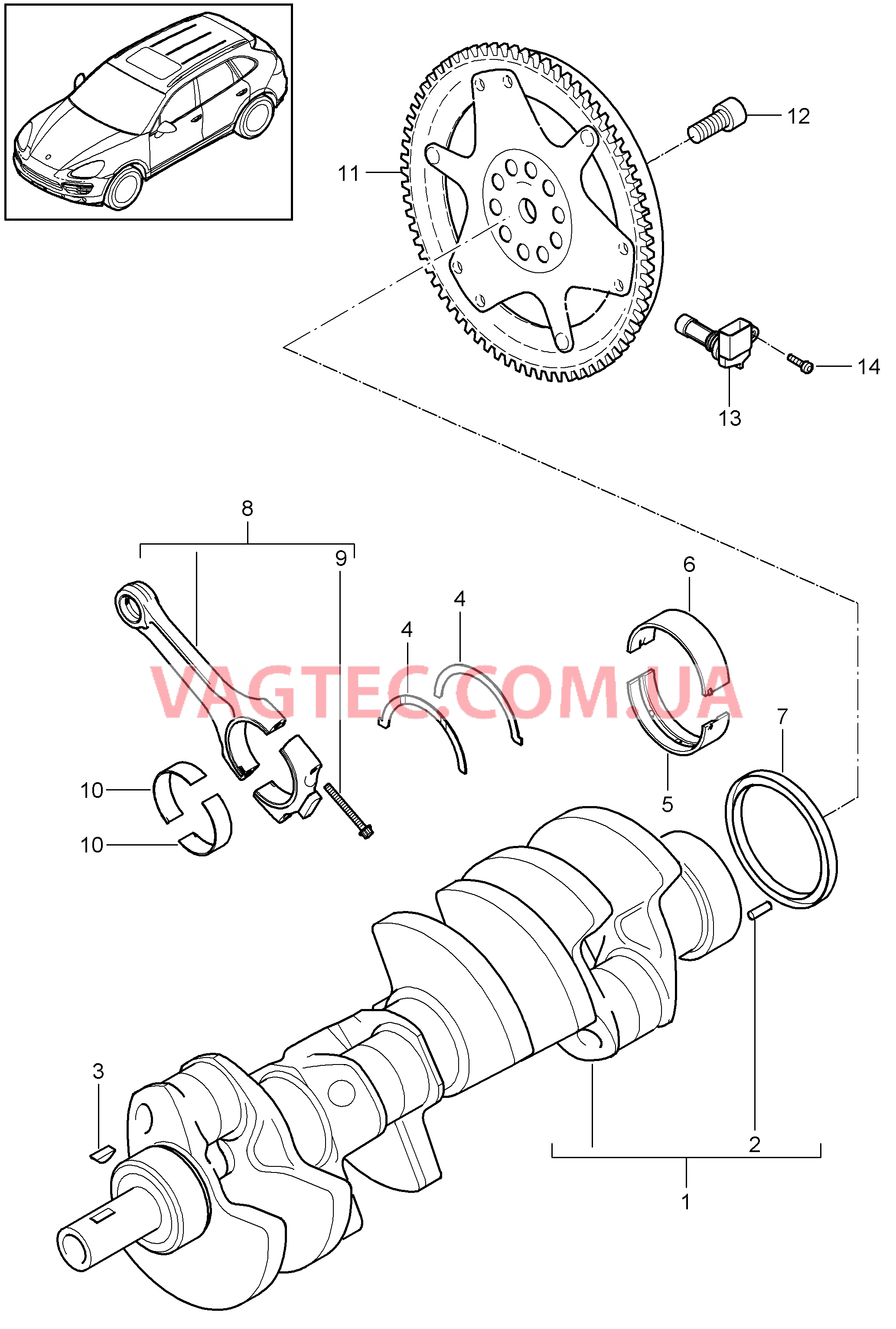 102-000 Коленвал, Щатун
						
						MCF.TB, MCY.XA, M48.02/52 для PORSCHE Cayenne 2011-2018USA