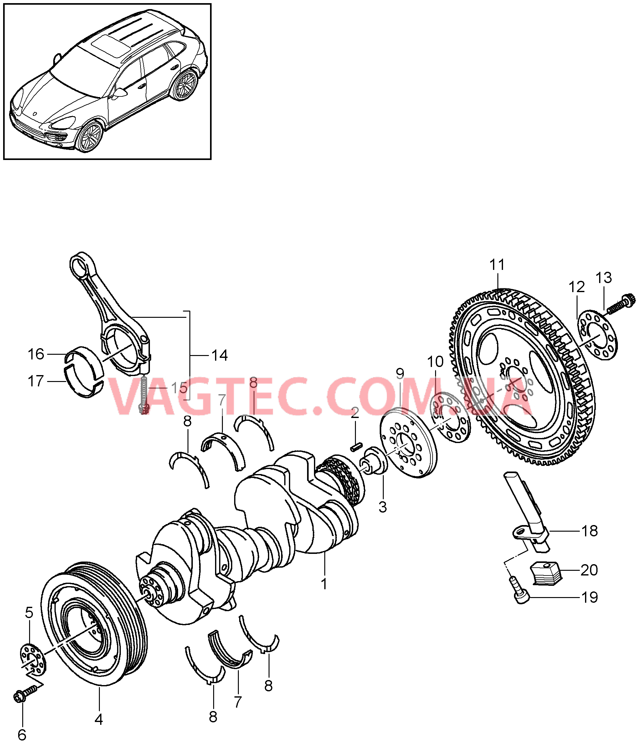 102-020 Коленвал, Щатун
						
						MCN.RB, MCR.CA/CB, MCV.VA, M05.9E, MCV.VB/VC для PORSCHE Cayenne 2011-2018