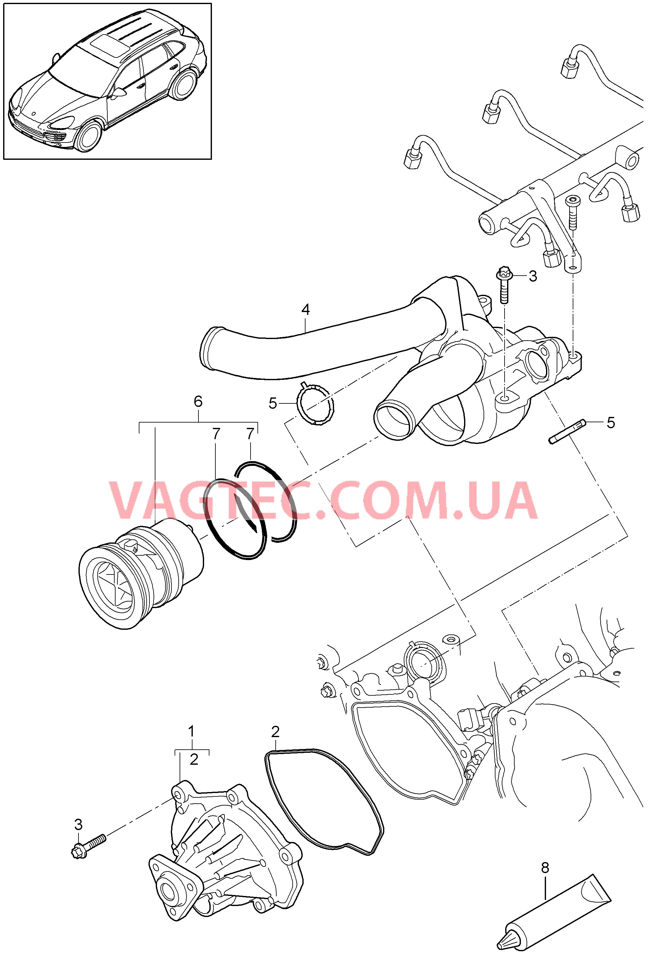 105-000 Водяной насос, Корпус термостата
						
						MCF.TB, MCY.XA, M48.02/52 для PORSCHE Cayenne 2011-2018