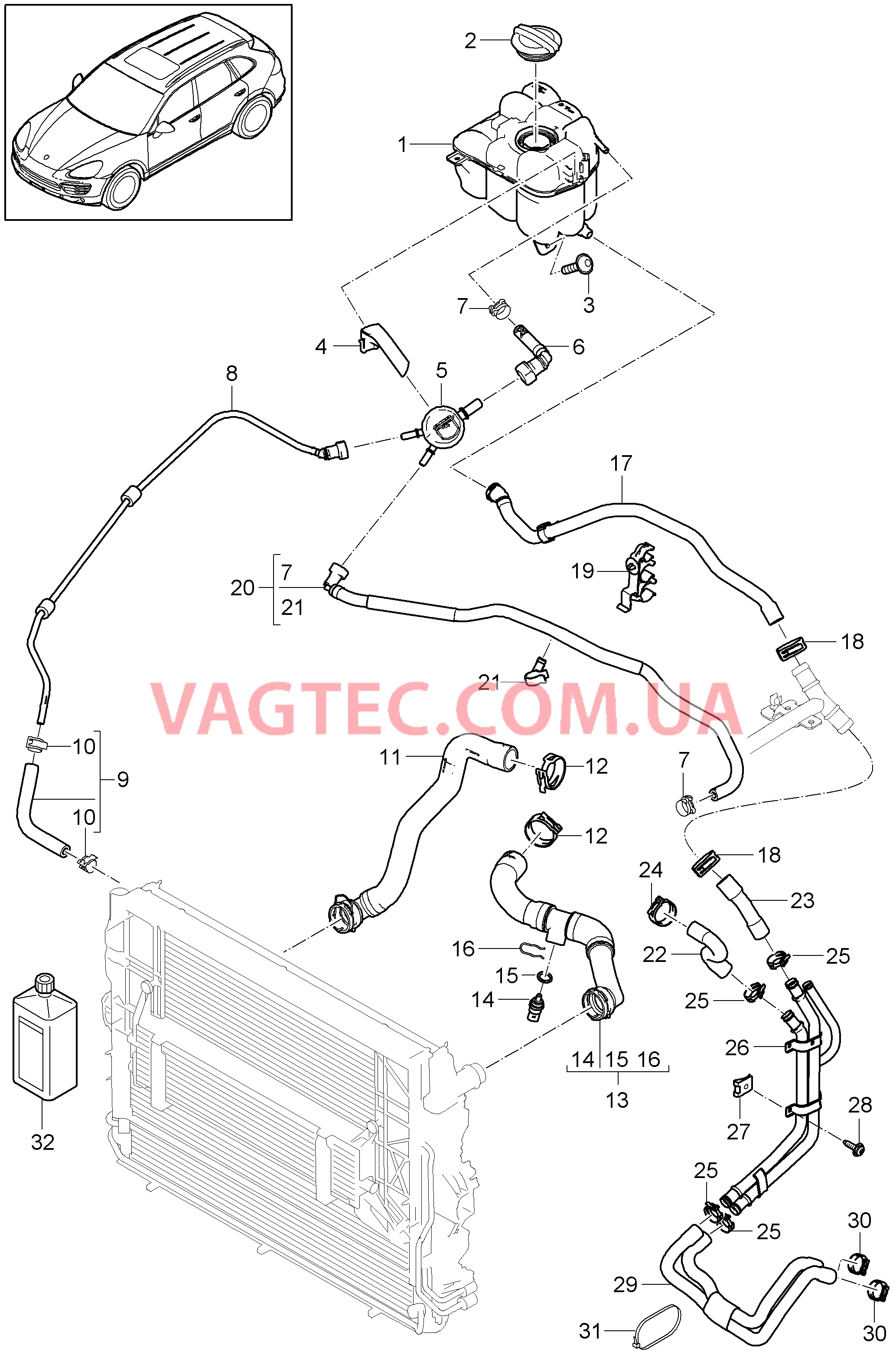 105-035 Водяное охлаждение 4, Водяной резервуар
						
						IDT1/DT5/DU2, IDU3/D58/D6V для PORSCHE Cayenne 2011-2018USA