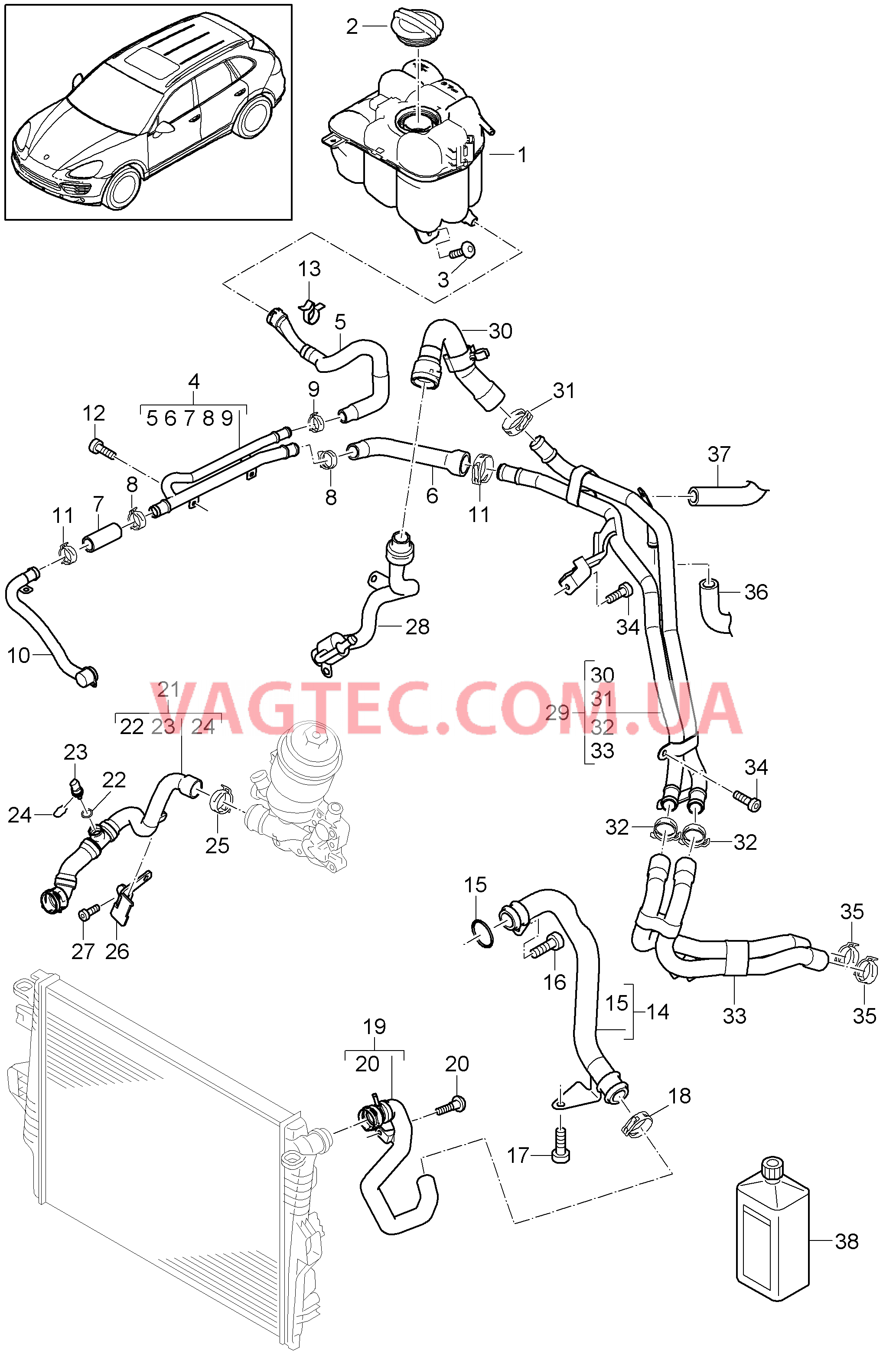 105-047 Водяное охлаждение 4, Водяной резервуар
						
						IDV7/D1V/D43, ID50/D51 для PORSCHE Cayenne 2011-2018USA