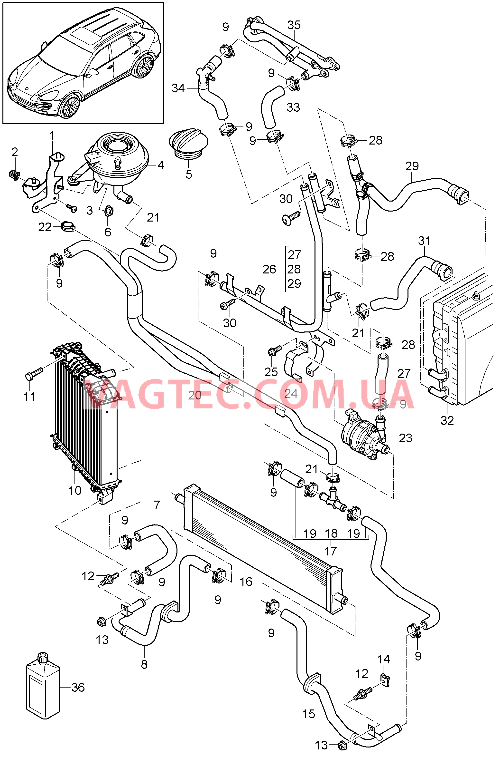 105-055 Водяное охлаждение 4, Водяной резервуар
						
						ID19 для PORSCHE Cayenne 2011-2018USA