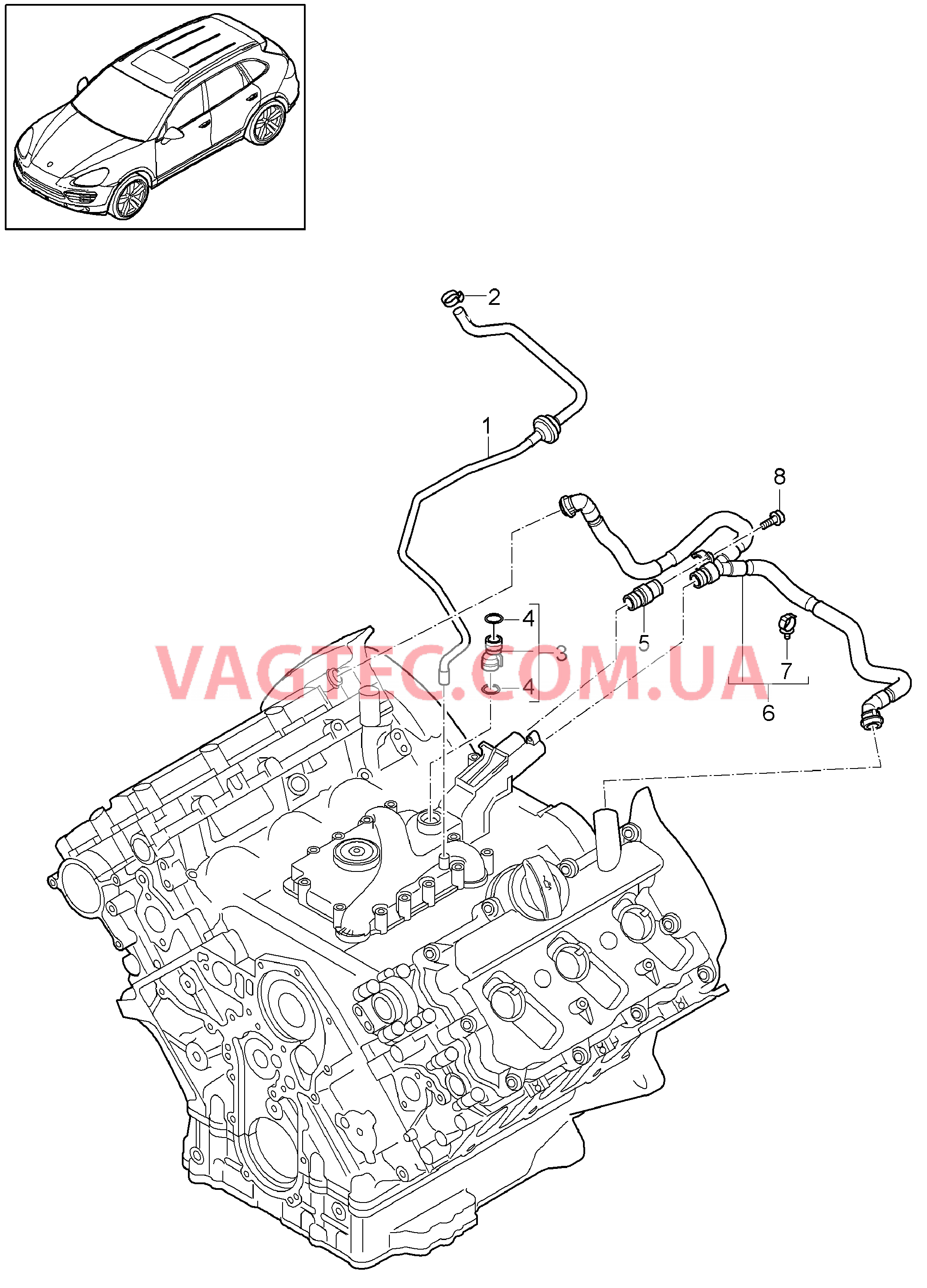 107-022 Трубка системы вентиляции, Кривошипный механизм
						
						MCG.EA/FA, MCJ.TB, M06.EC для PORSCHE Cayenne 2011-2018USA