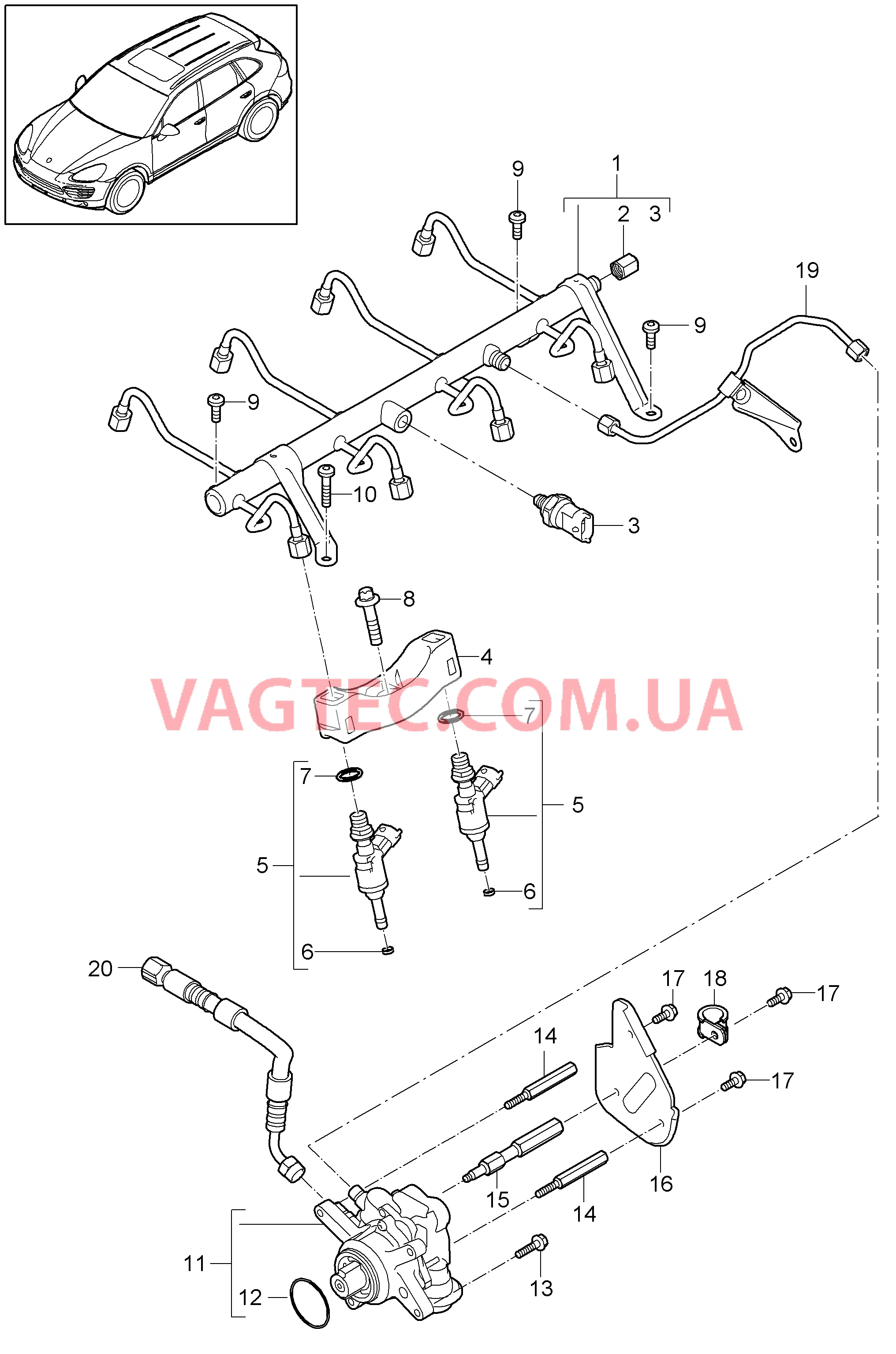 107-025 Топливная магистраль, Форсунка высокого давления, Насос высокого давления
						
						M48.02/52 для PORSCHE Cayenne 2011-2018