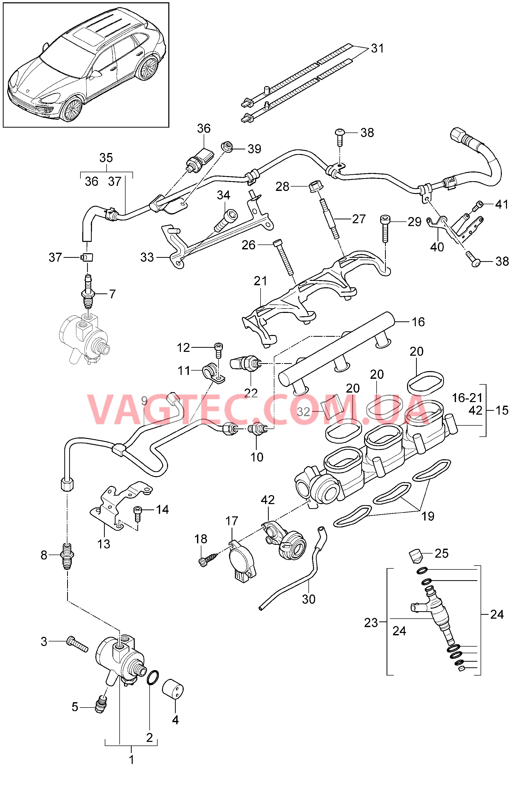 107-040 Топливная магистраль, Форсунка высокого давления, Насос высокого давления
						
						MCG.EA/FA, MCJ.TB, M06.EC для PORSCHE Cayenne 2011-2018USA