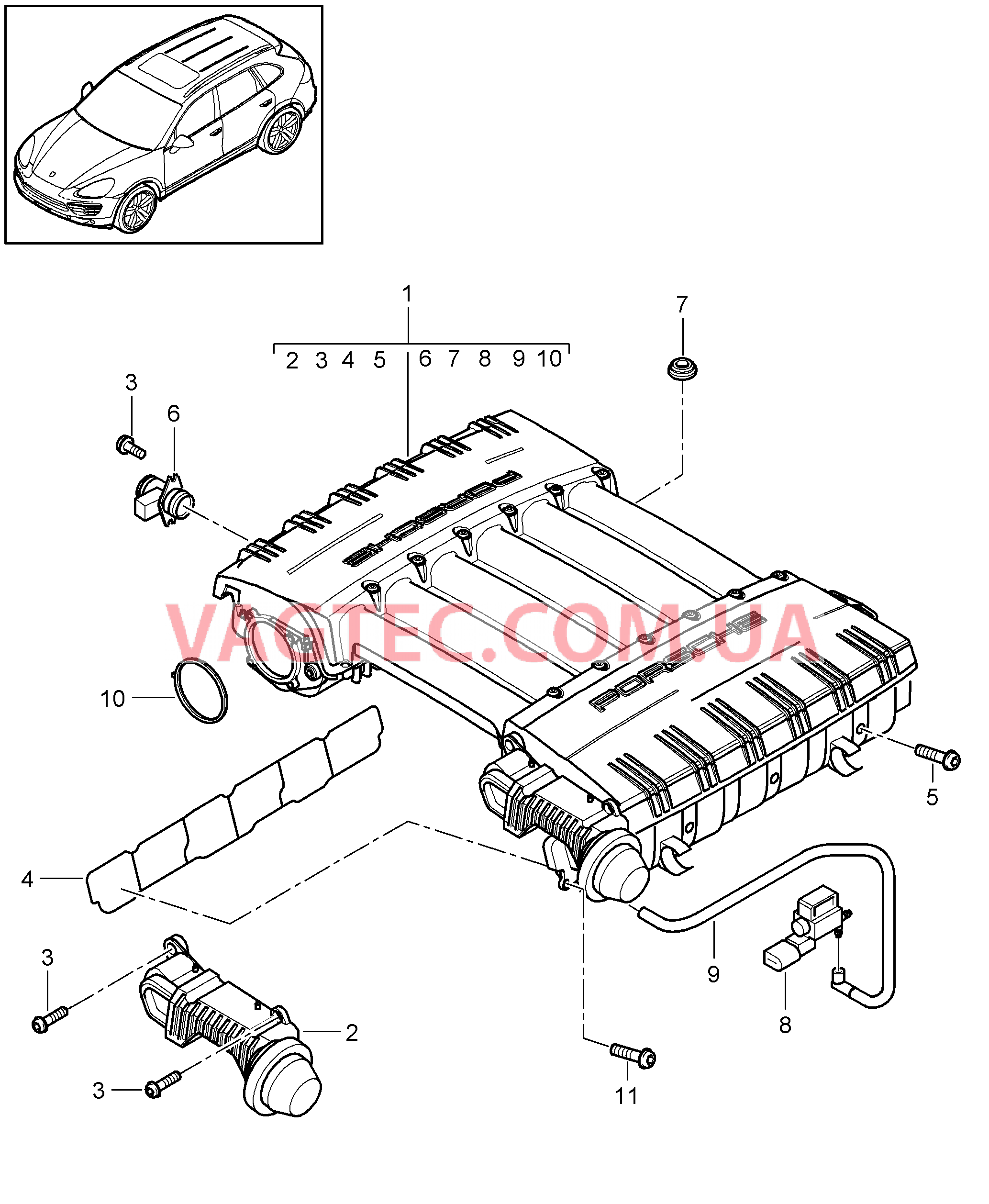 107-055 Впускной коллектор
						
						MCE.YA, M55.02 для PORSCHE Cayenne 2011-2018USA