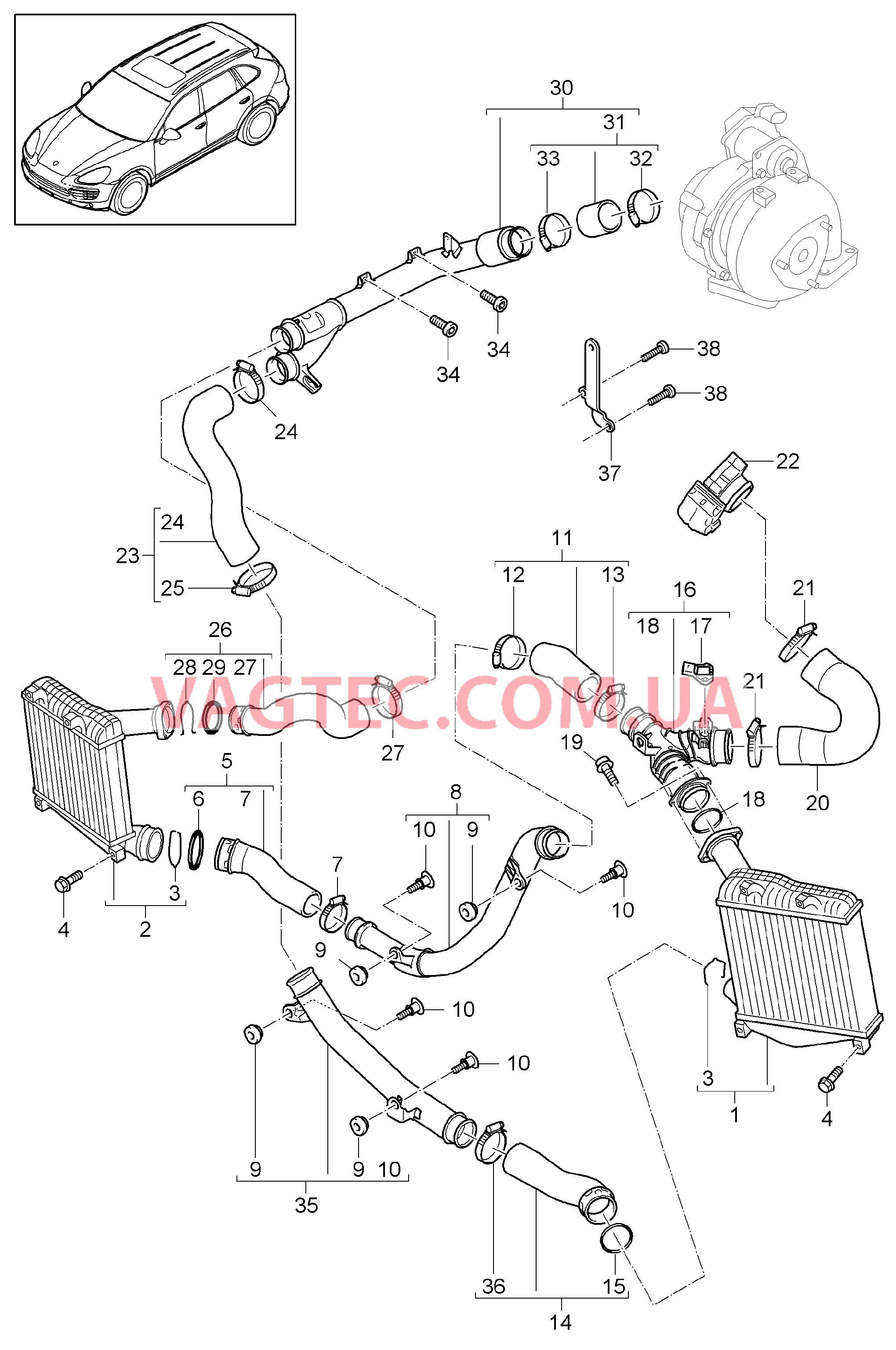 107-076 Интеркулер, Напорная трубка
						
						MCV.VA/VB/VC для PORSCHE Cayenne 2011-2018